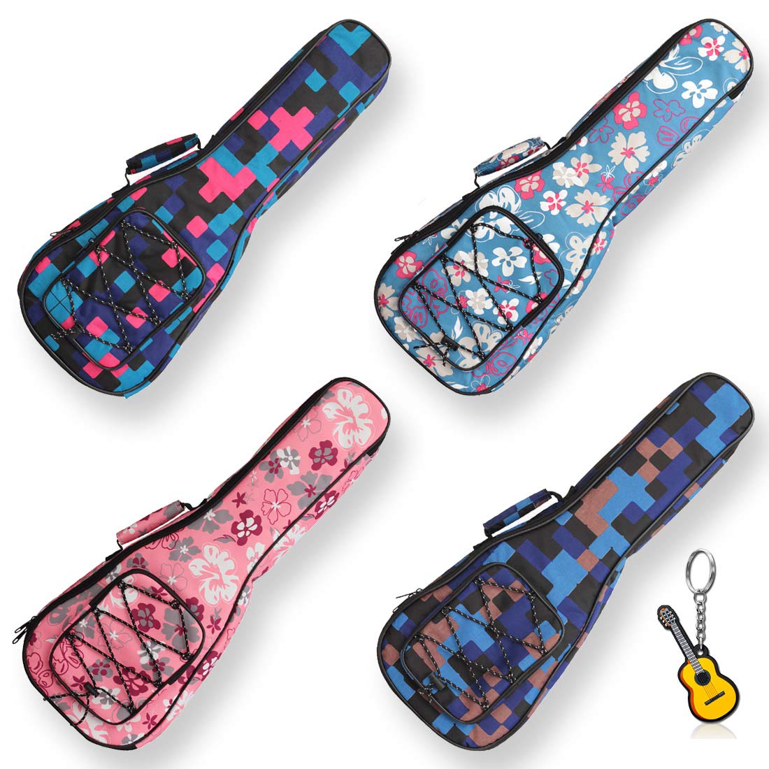 Longteam Print Ukulele Case 10mm Sponge Portable Waterproof Ukuleles bag Cover Uke gig bag with Accessory Storage Pocket (21 In 