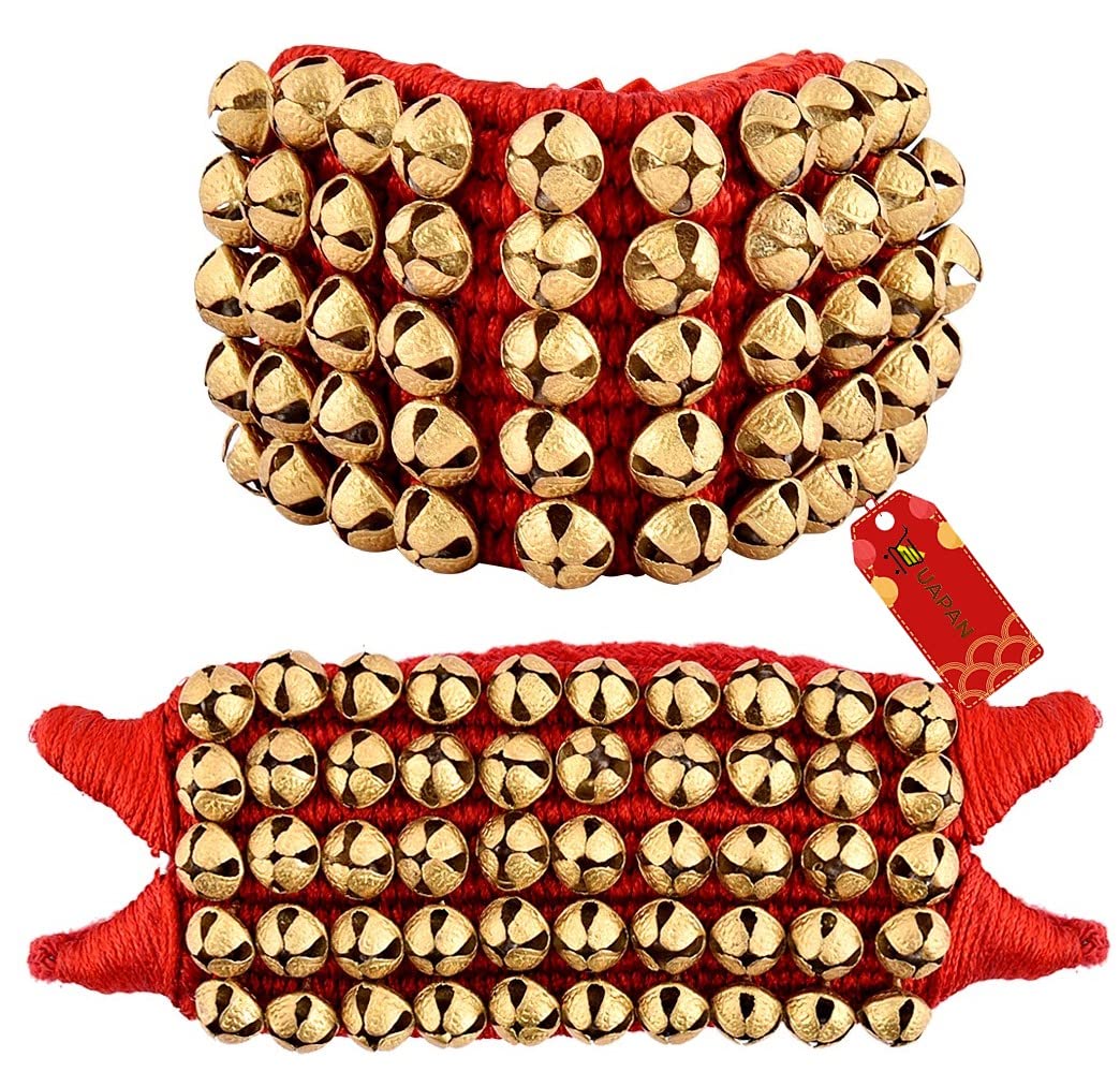 UAPAN Brass Ghungroo Anklets Bells (5 Line Double string Pad, Red, Pair)