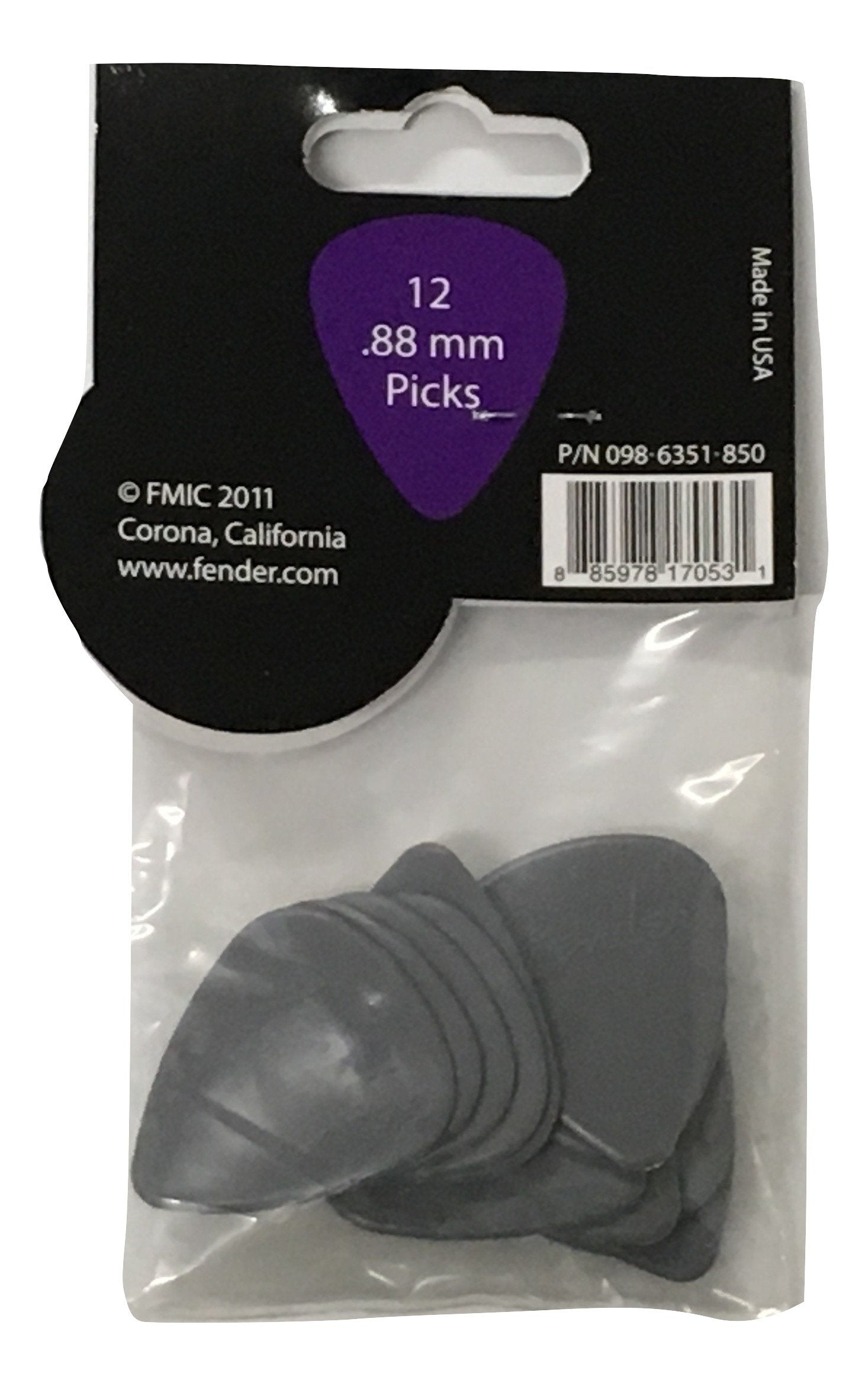 Fender Nylon Guitar Picks 351 Shape, Gray, 0.88mm, 12-Pack