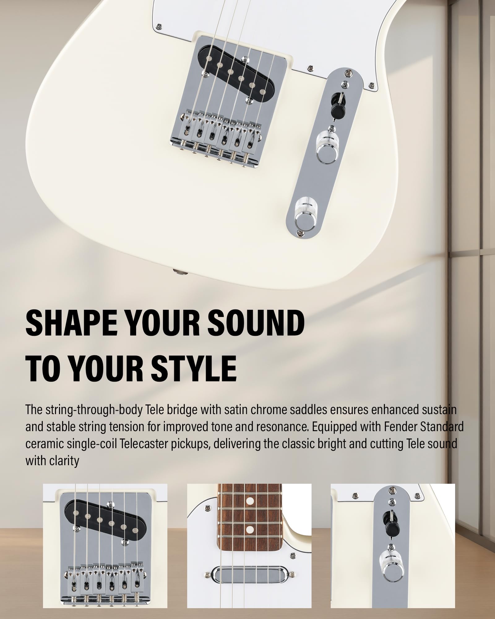 Fender Standard Telecaster - Olympic White Bundle with Strap, Guitar Cleaning Kit, and Austin Bazaar Instructional Video