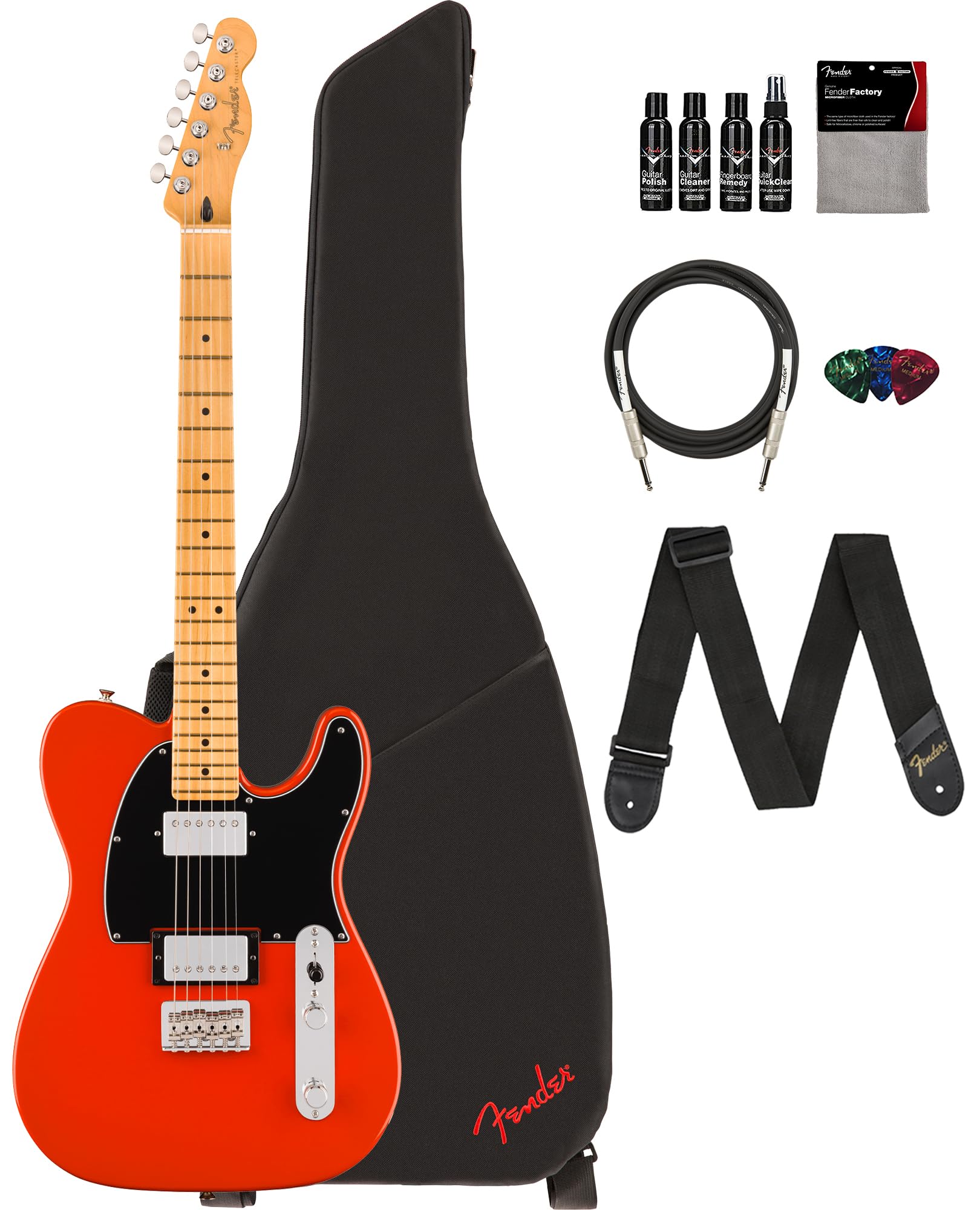 Fender Player Ii Telecaster Hh - Coral Red Bundle With Gig Bag, Strap, Cable, 3-Pack Picks And Guitar Cleaning Kit
