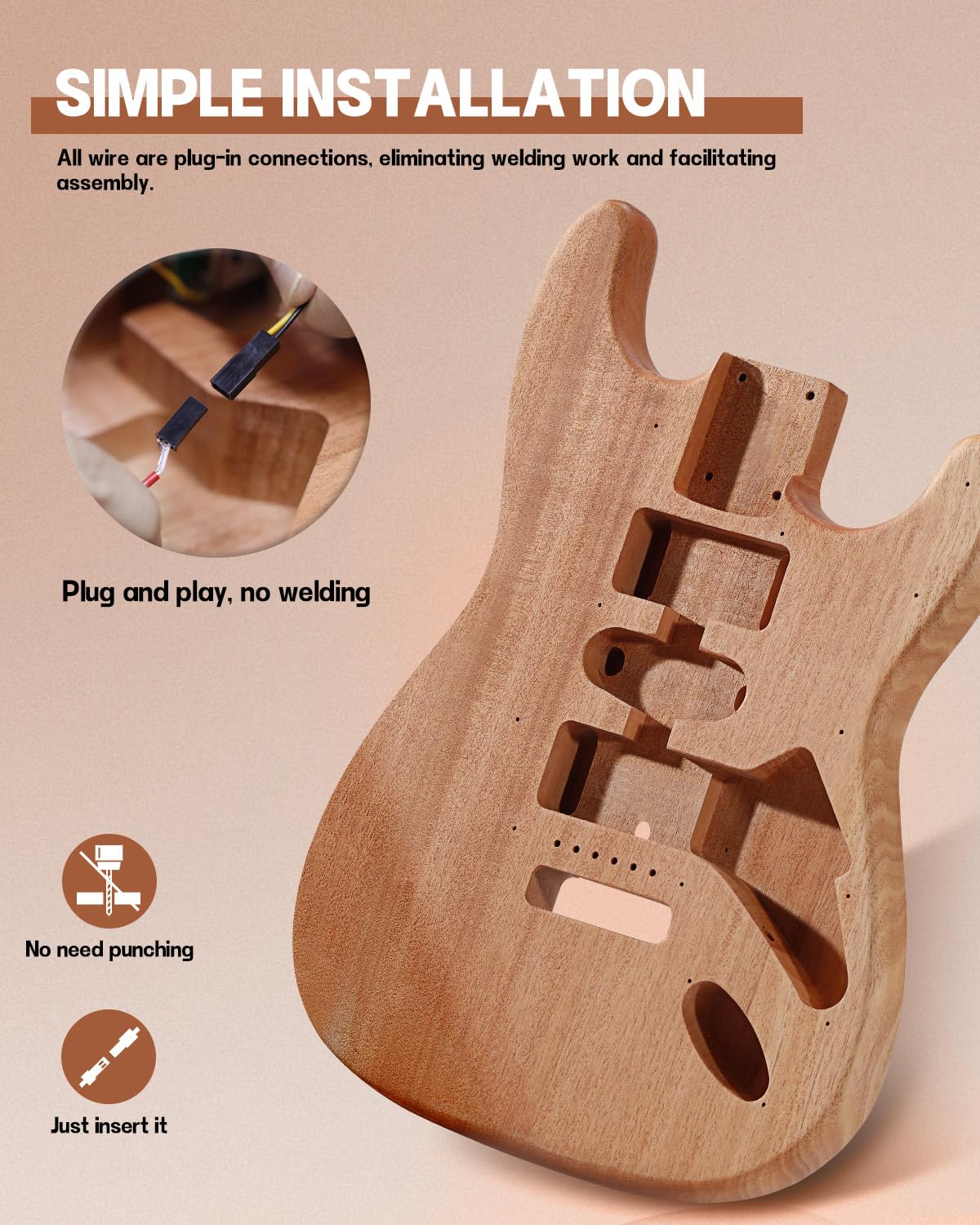 Leo Jaymz DIY ST Style Electric Guitar Kits with Mahogany Body and Maple Neck - Sail Shaped Headstock - Ebony Fingerboard and Al