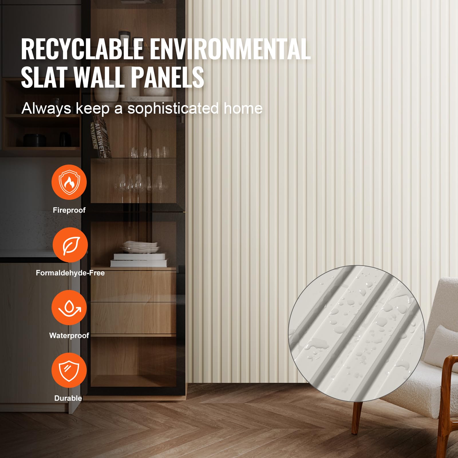 VEVOR Wood Slat Acoustic Panels, 8 PCS 96 x 6 inch, WPC Accent Wooden Wall Panels for Modern Interior Wall, Faux Wood Wall Board