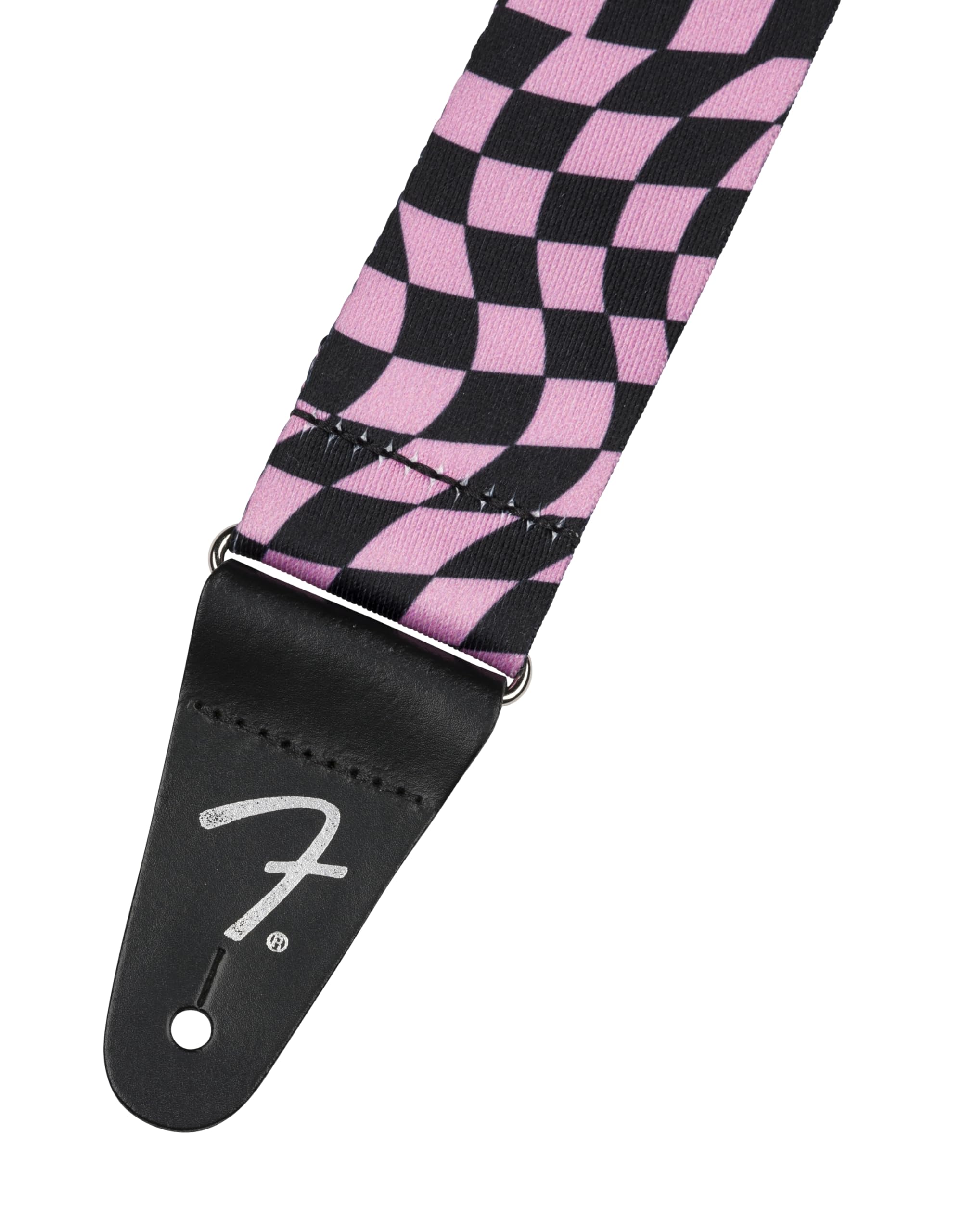 Fender Wavy Checkerboard Polyester Guitar Strap, Adjustable from 34''-59'', Leather Ends, Pink