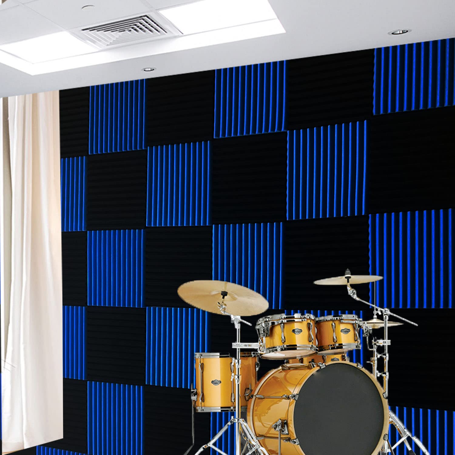 52 Pack Black blue 1'' x 12'' x 12'' Acoustic Wedge Studio Foam Sound Absorption Wall Panels
