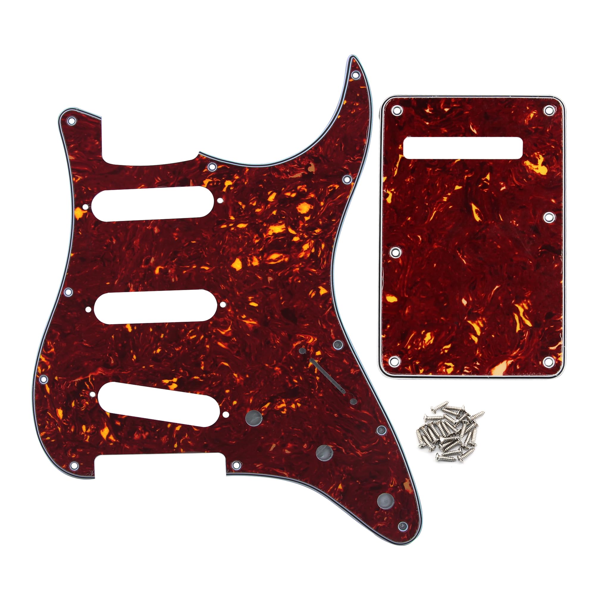 FLEOR SSS 11-Hole Electric Guitar Pickguard with Backplate and Pickguard Screws Set for ST Style Guitar Part,4Ply Red Tortoise S