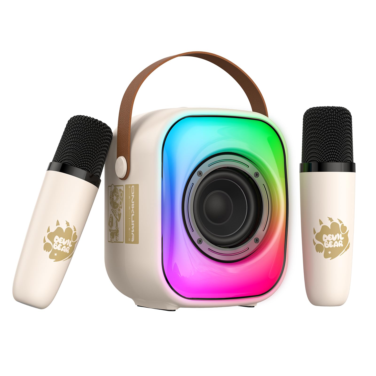 PHNIXGAM Mini Karaoke Machine with Two Wireless Microphones, Portable Bluetooth Speaker for Adults and Kids, Karaoke Microphone 