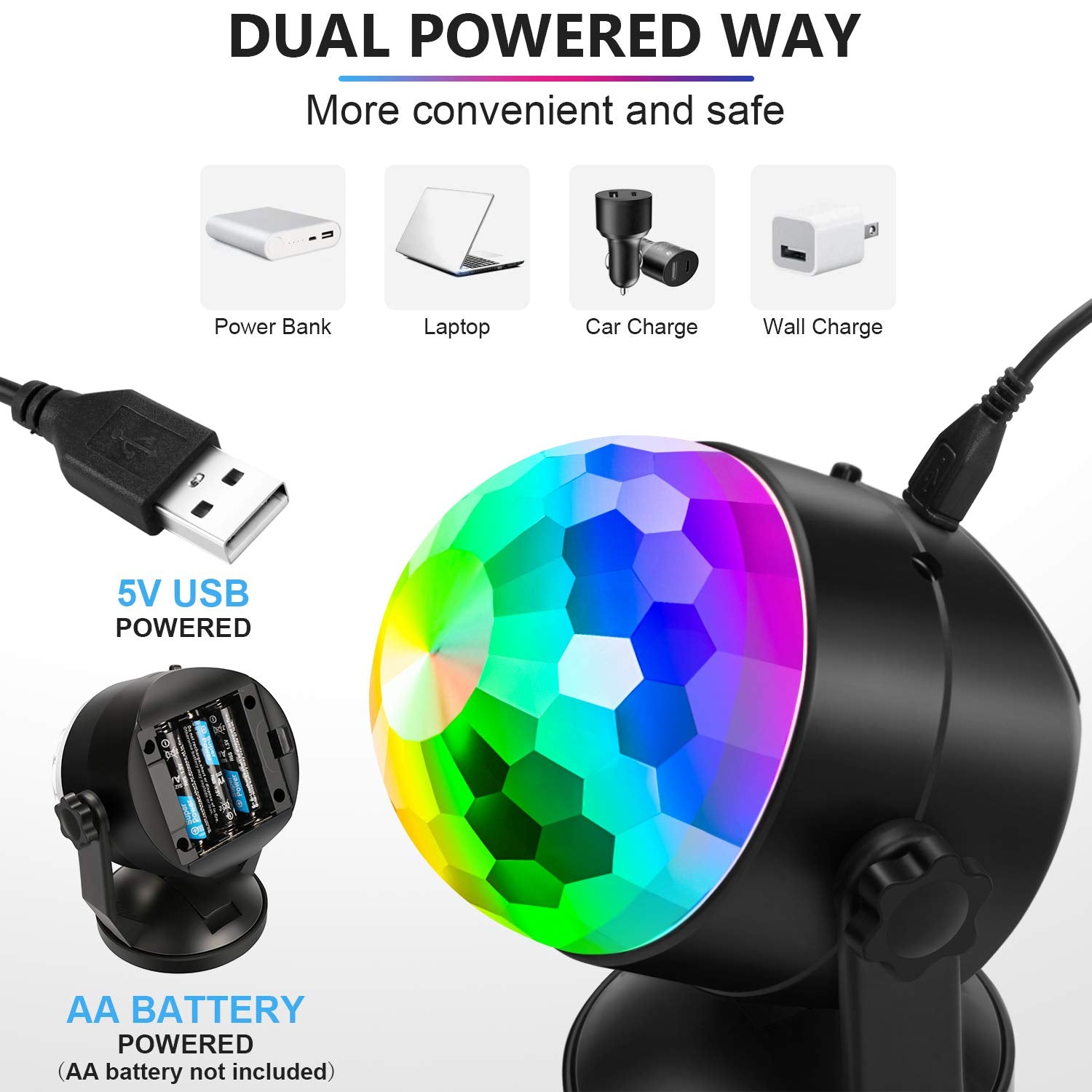 Luditek Portable Sound Activated Party Lights Indoor Outdoor, Battery Powered/USB Disco Ball Strobe Karaoke Light Stage Dancing