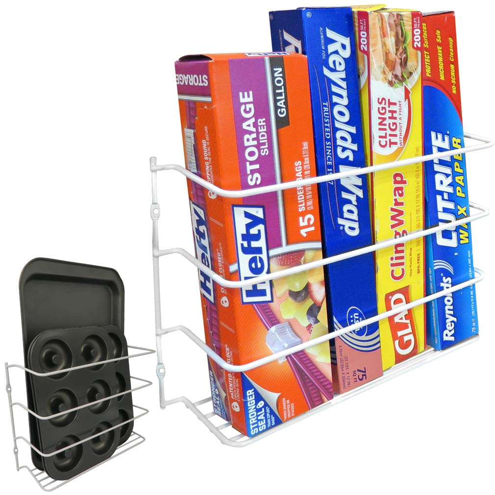 Evelots Plastic And Foil Wrap Organizer On Cabinet Door Or Pantry Wall Rack - Sandwich, Freezer, Food Bag Storage Organizer - Ba