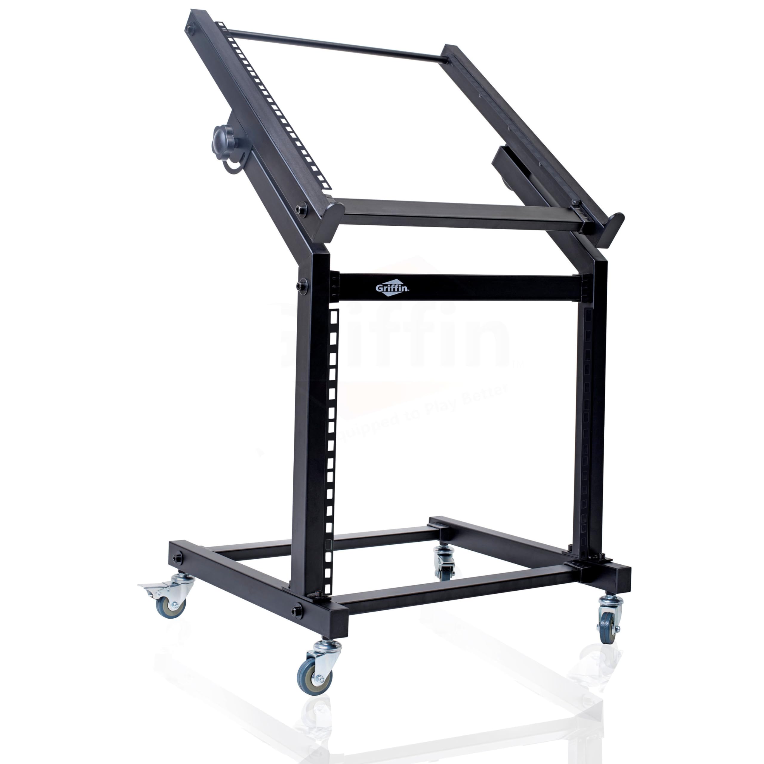 Rack Mount Rolling Stand & Adjustable Mixer Platform Rails By Griffin | 19U Cart Holder For Music Studio Booth Pro Audio Recordi