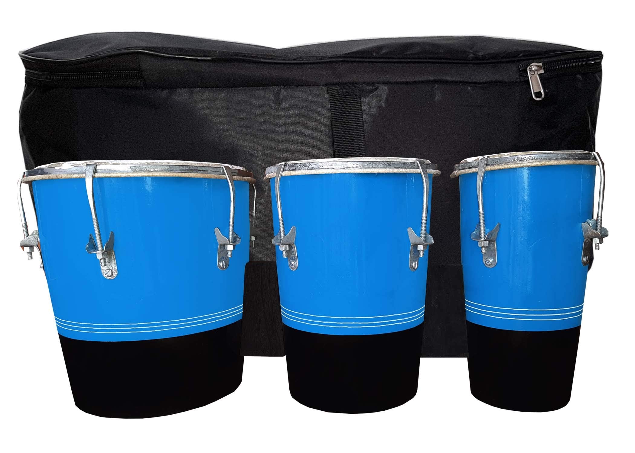Gt Manufacturers Professional Three Piece Hand Made Wooden Bongo Drum Set With Bag (Blue/Yellow)