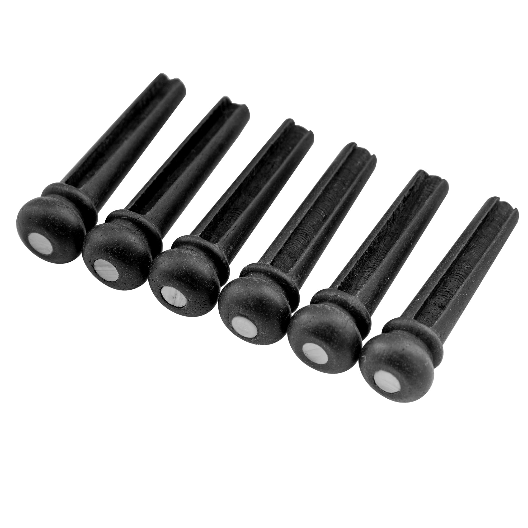 Musiclily Pro Slotted Ebony Acoustic Guitar Bridge Pins, Black With 3Mm White Pearl Shell Dot (Set Of 6)