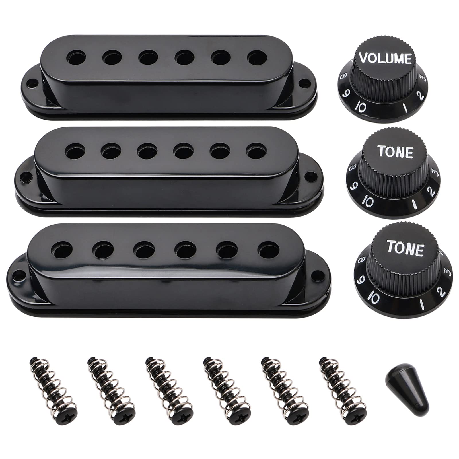 Unxuey 48mm 50mm 52mm Pickup Cover with Volume and Tone Knobs Switch Cap Kit for SQ ST Electric Guitar (Black)