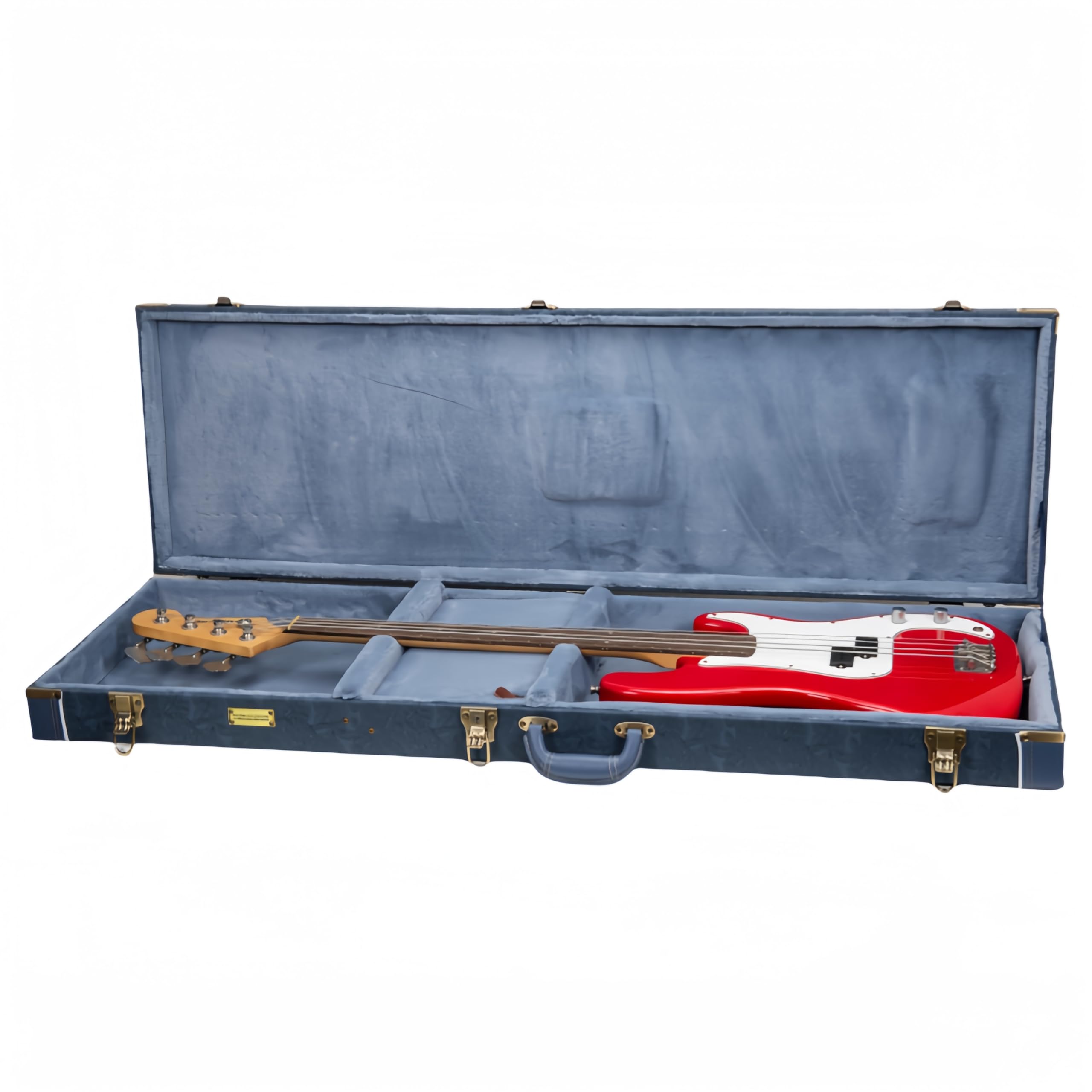 Crossrock Relief Series Bass Guitar Case For Fender Precision & Jazz | Carved Smoke Blue Finish, Monochrome Blue Velvet Interior