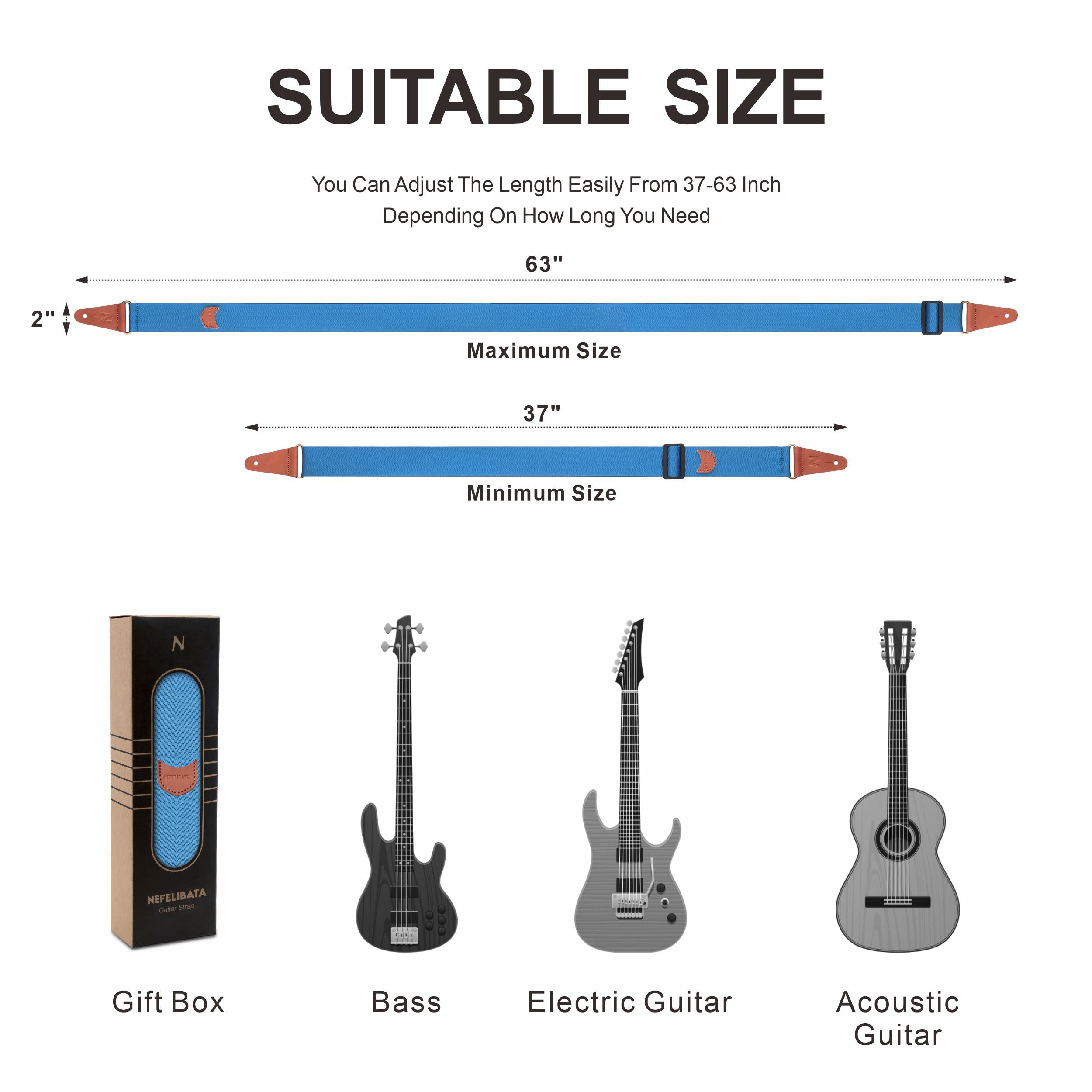 Guitar Strap with Pick Pocket, Vintage Nylon Full Grain Leather Ends Guitar Straps for Bass, Electric & Acoustic Guitar, Come wi