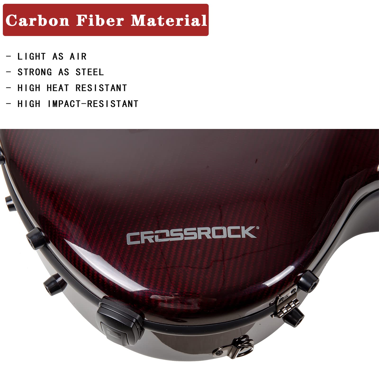 Crossrock Air Carbon 4/4 Classical Guitar Flight Case - 3K Twill Weave Carbon Fiber in Vintage Port Red - TSA Lock & Ergonomic S