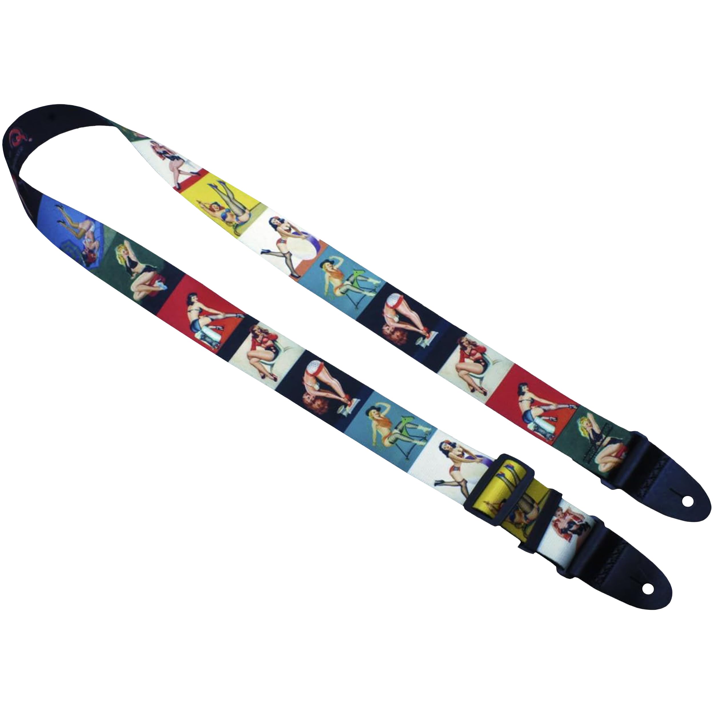 Killer-Q Guitar Strap - Stylish Straps For Electric And Acoustic Guitars With Leather Tabs, 2 Inches X 5 Feet, Pin Up Girls