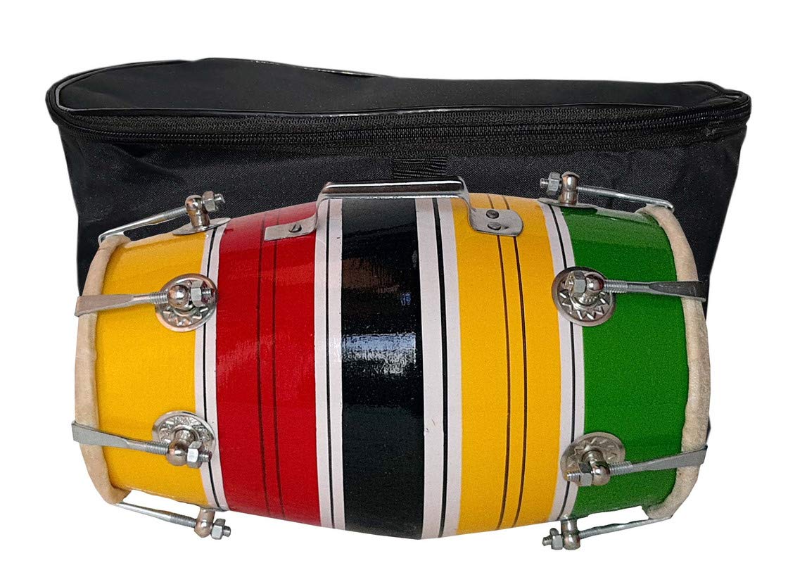 Gt Manufacturers Wooden Musical Instrument Baby Dholak Drum Nuts & Bolt With Cover Design11 (Multi Colour)