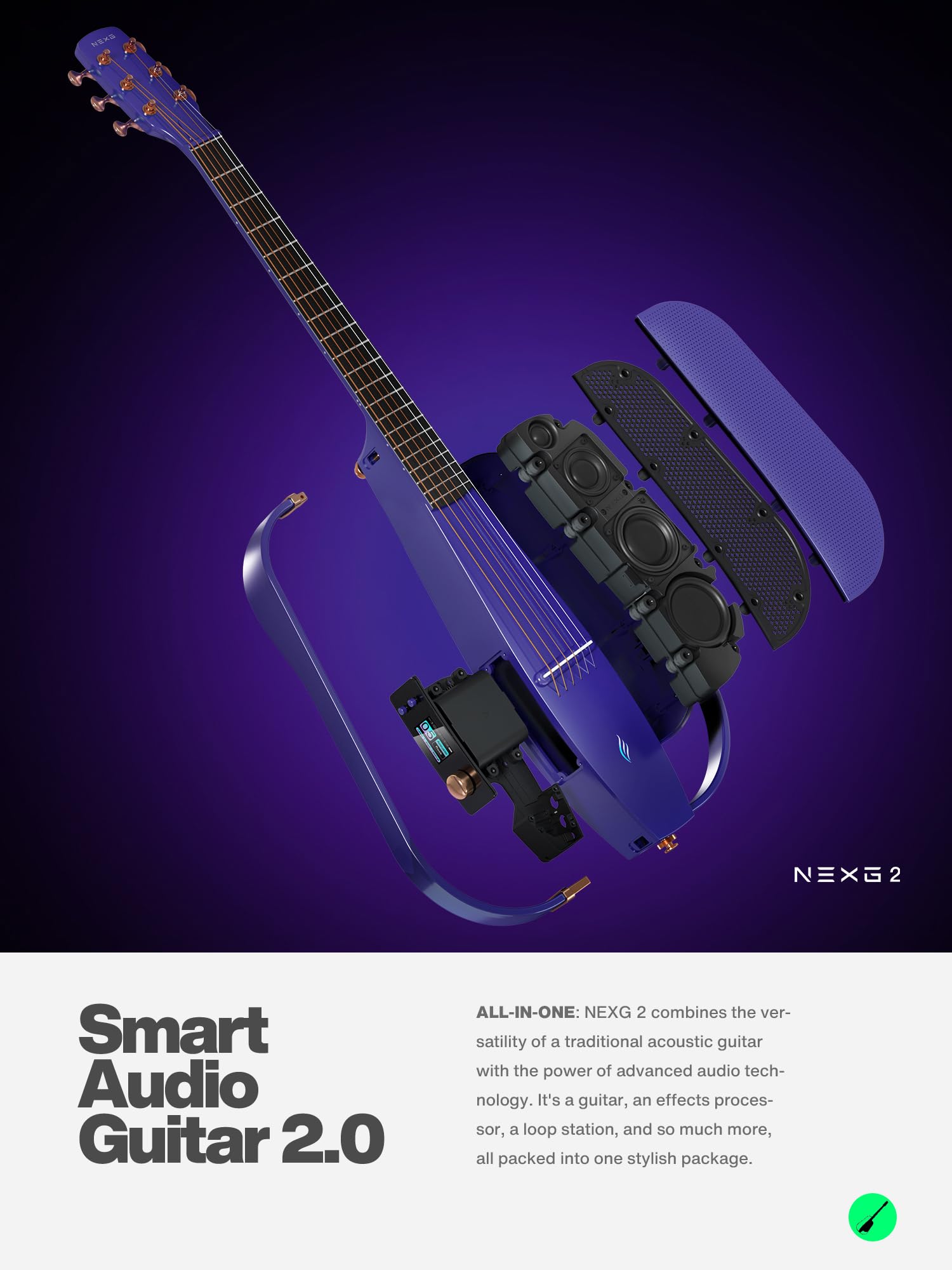 Enya NEXG 2 Acoustic-Electric Guitar Carbon Fiber Travel Smart Audio Guitar with 50W Wireless Speaker, Wireless Microphone, Hi-F