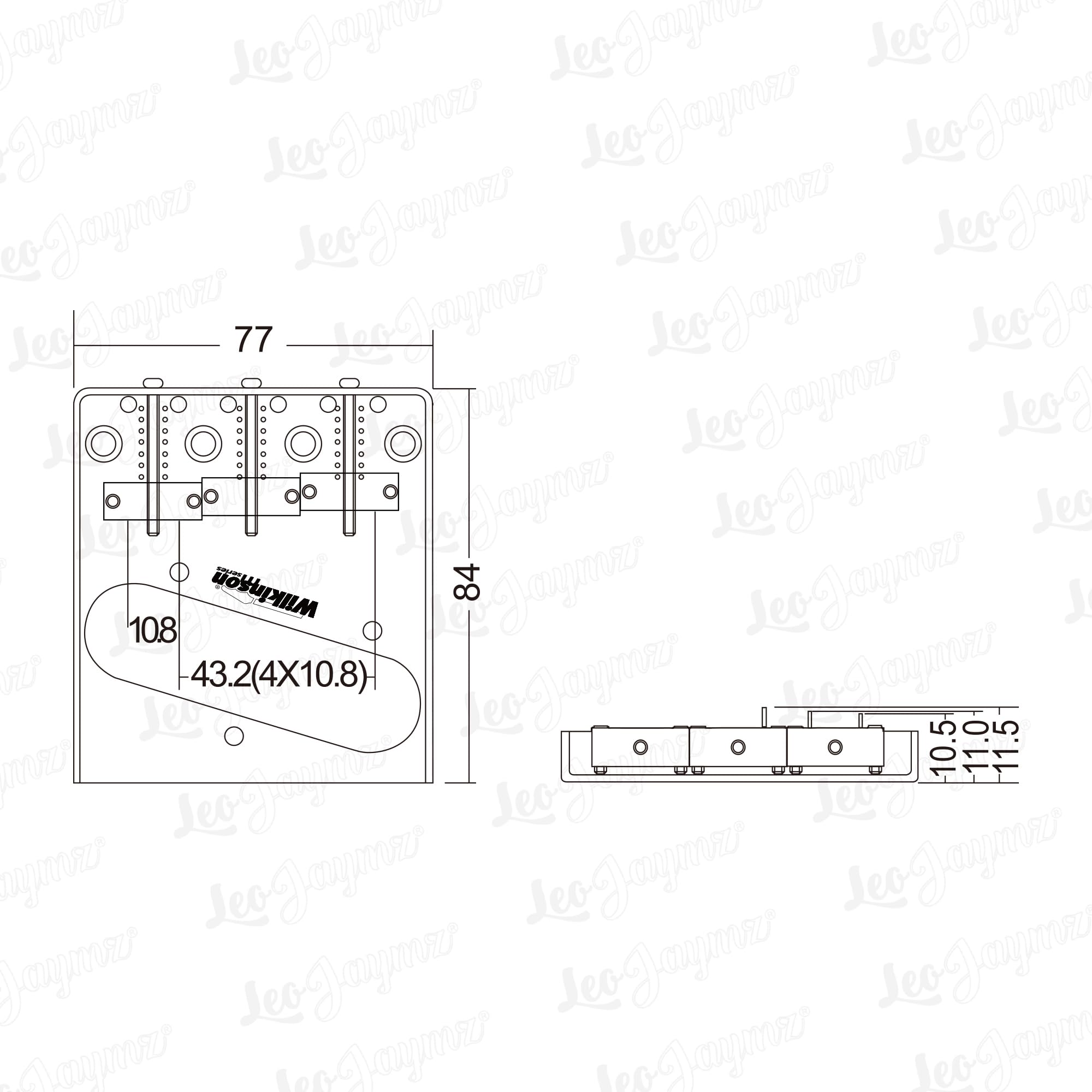 Wilkinson 2-1/8 inch(54mm) Vintage Telecaster Bridge WOT01T Threaded 3 Saddles Fixed Guitar Bridge for TL Style Electric Guitar