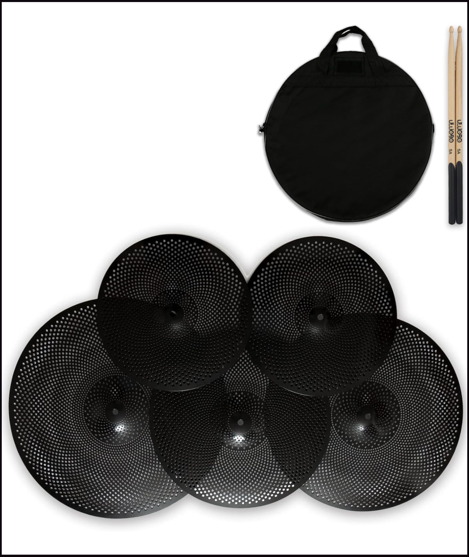 Low Volume Cymbal Pack, Quiet Cymbal Set 14  /16  /18  /20   (5 Pcs, Black) | FREE Cymbal Bag included