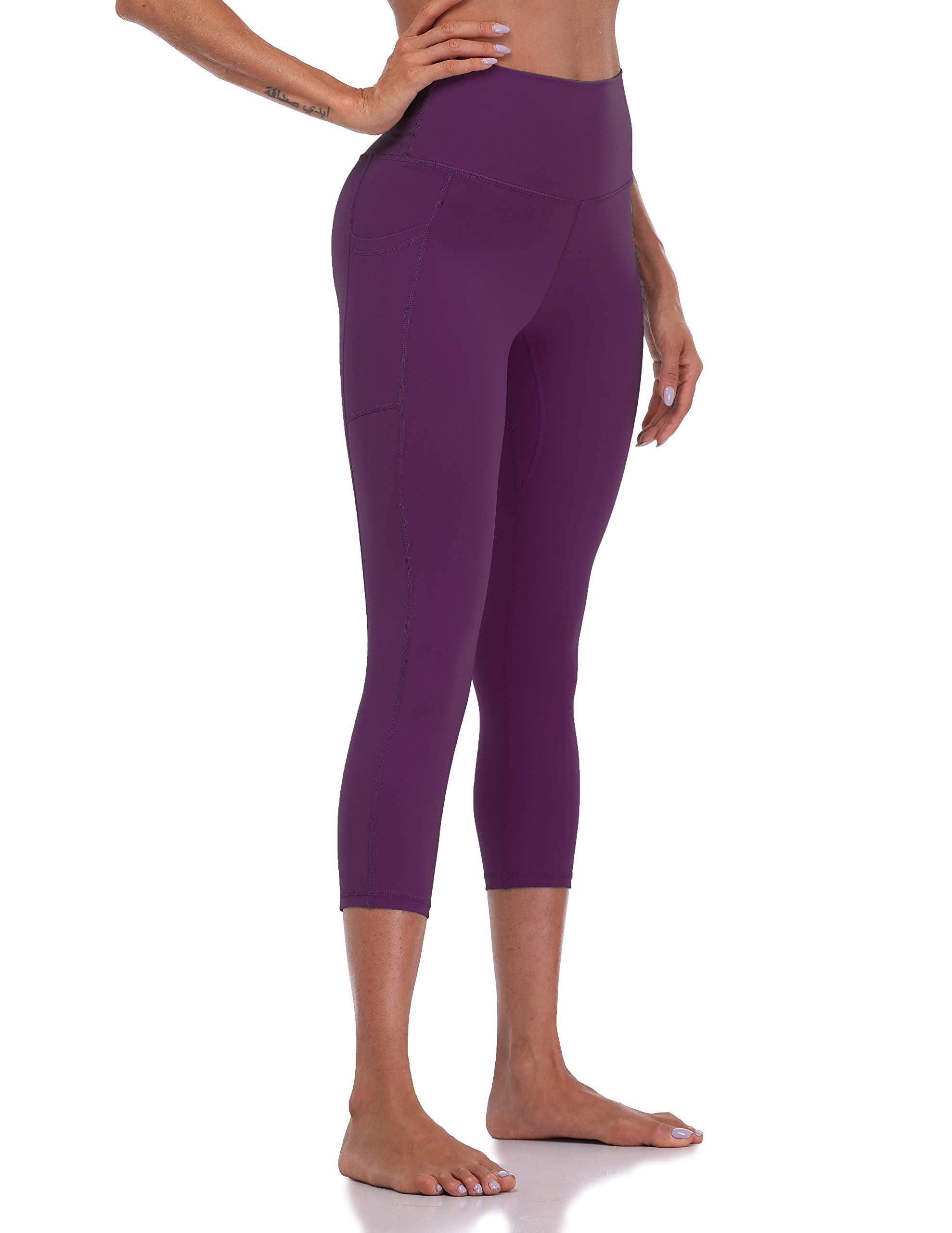 Colorfulkoala Womens High Waisted Yoga Capris 21 Inseam Leggings With Pockets (Xs, Deep Violet)