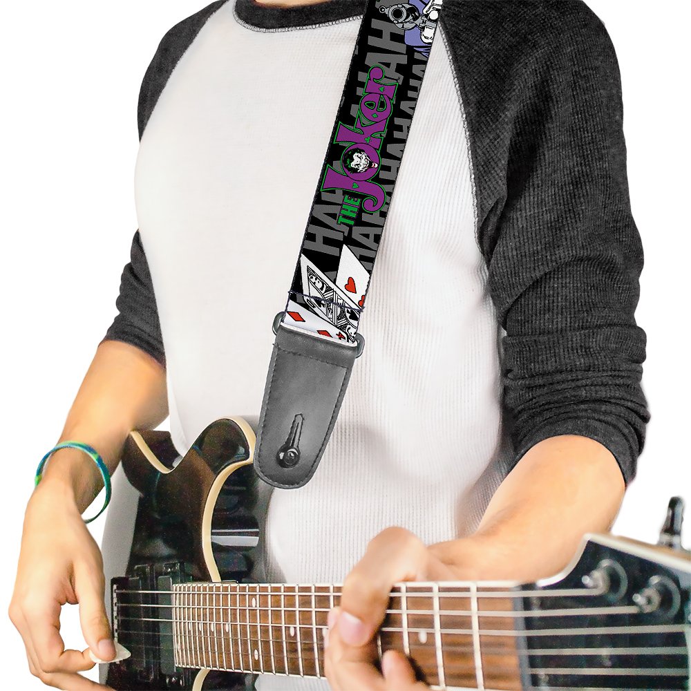 Buckle-Down Guitar Strap - The Joker Pose/Cards/HAHAHAHA Black/Gray - 2'' Wide - 29-54'' Length