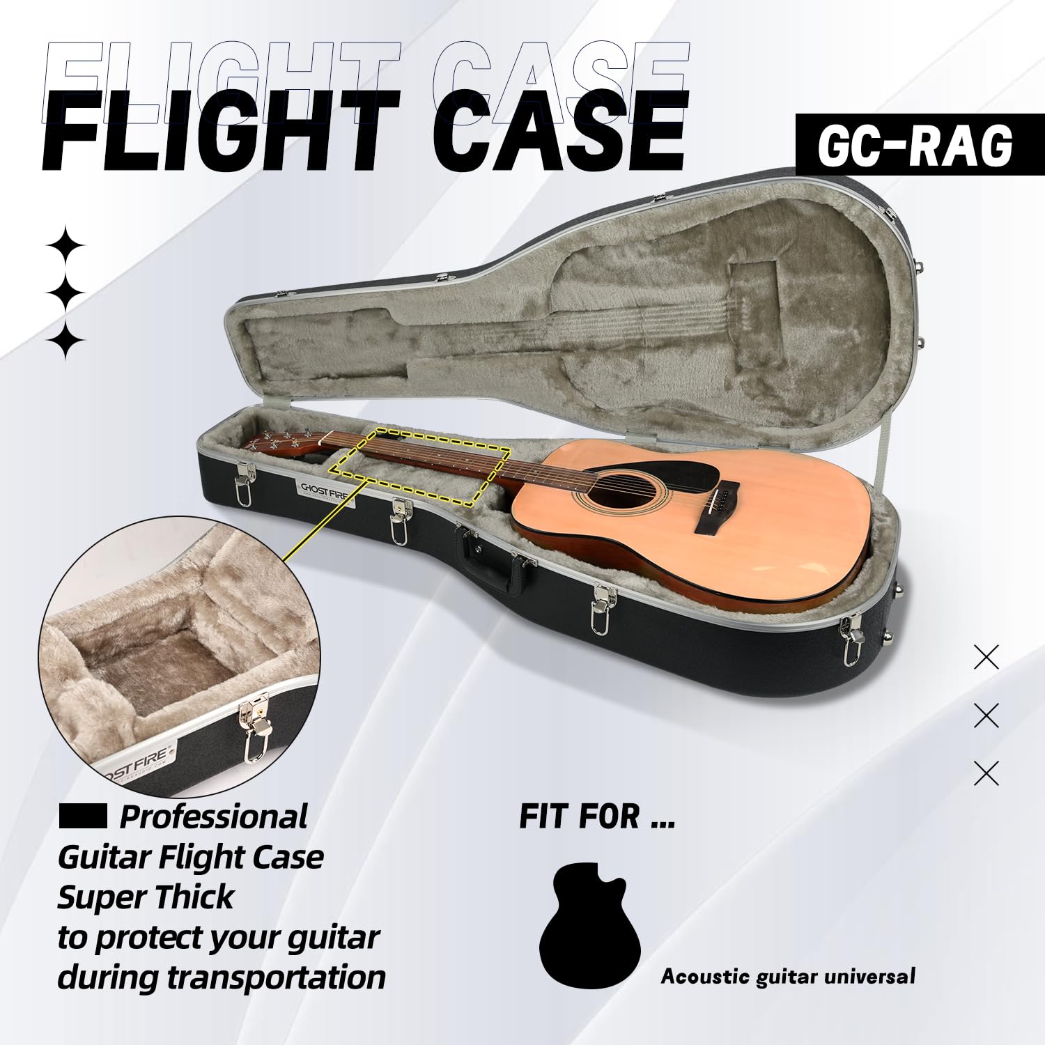 GHOSTFIRE ABS Acoustic Guitar Case Portable Hard-Shell Case With Lock Super thick Fit for Acoustic (GC-RAG)