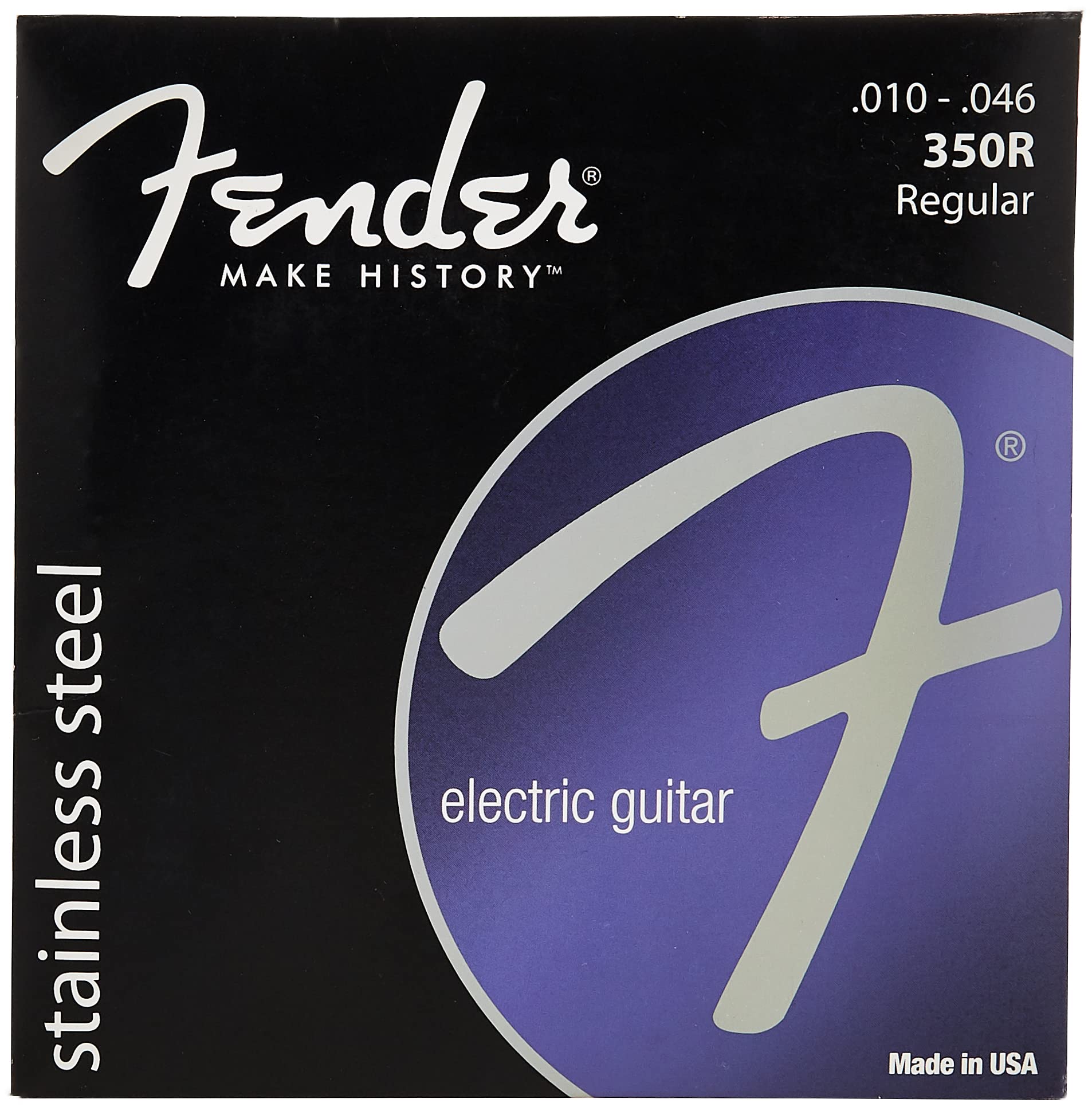 Fender Stainless 350 Electric Guitar Strings, Stainless Steel, Ball End, 350R 010-046