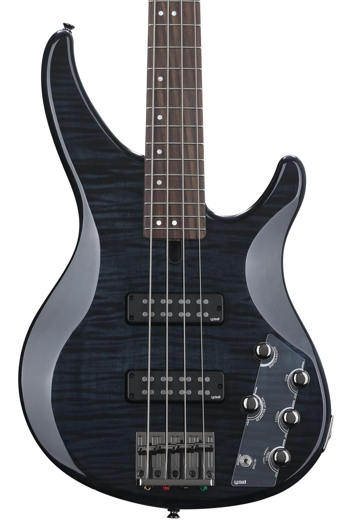 Yamaha Trbx604 4-String Flamed Maple Bass Guitar, Translucent Black