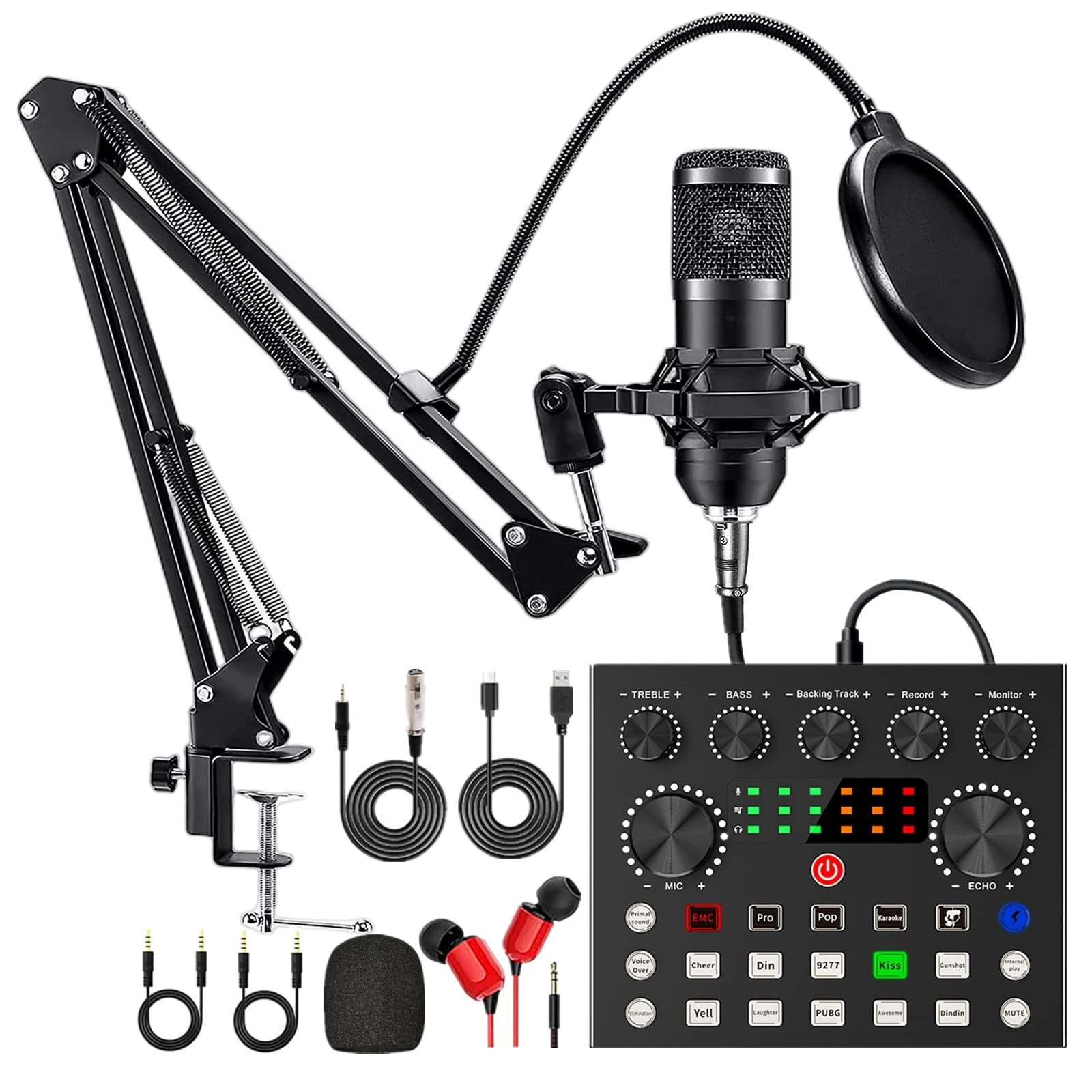 Podcast Equipment Bundle, Bm800 Podcast Microphone Bundle With V8S Voice Changer, Condenser Microphone Recording Studio Package
