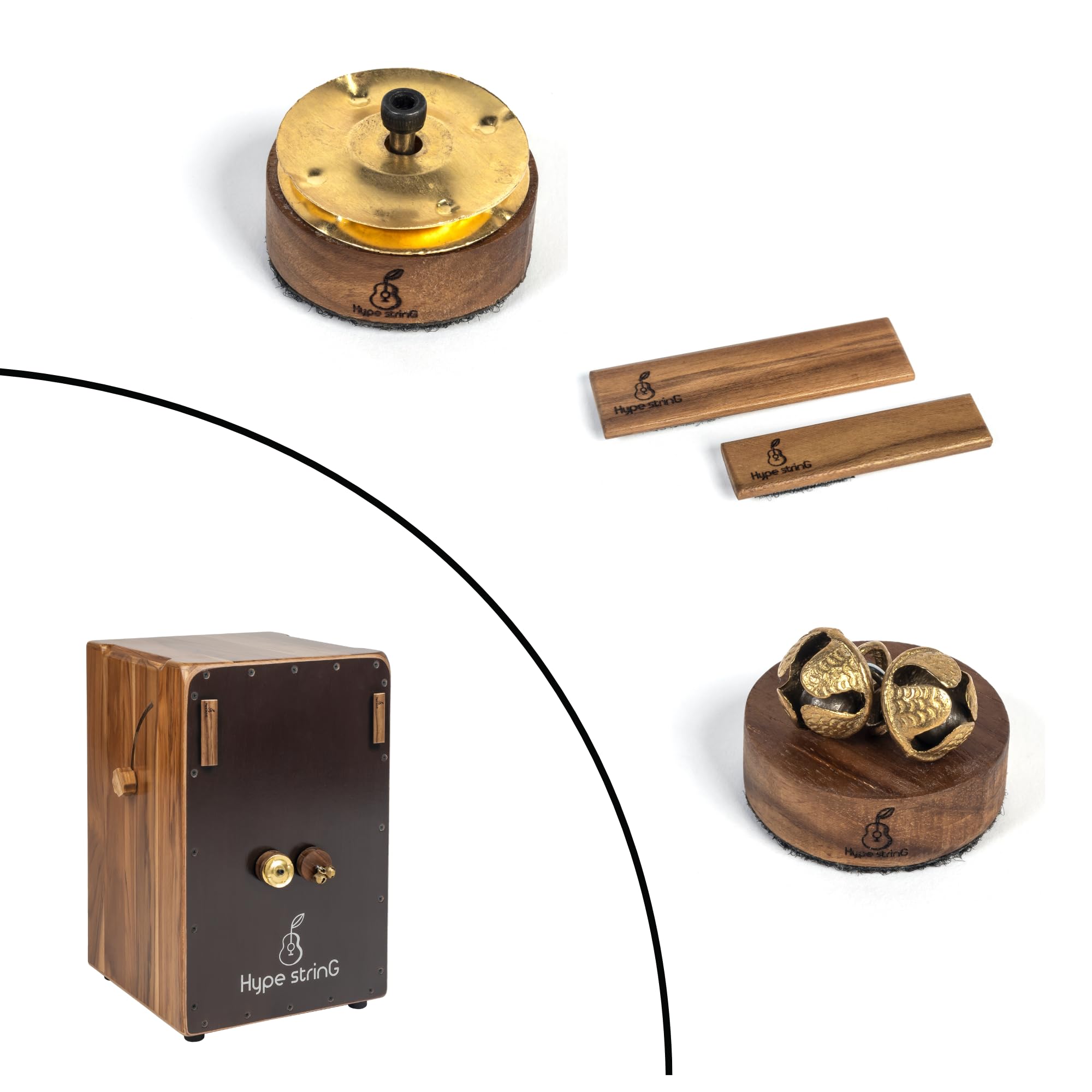 Hype String Cajon Attachments Set of 3 -Teak Wood Percussion Accessories (Jingle, Ghungroo, Claps)
