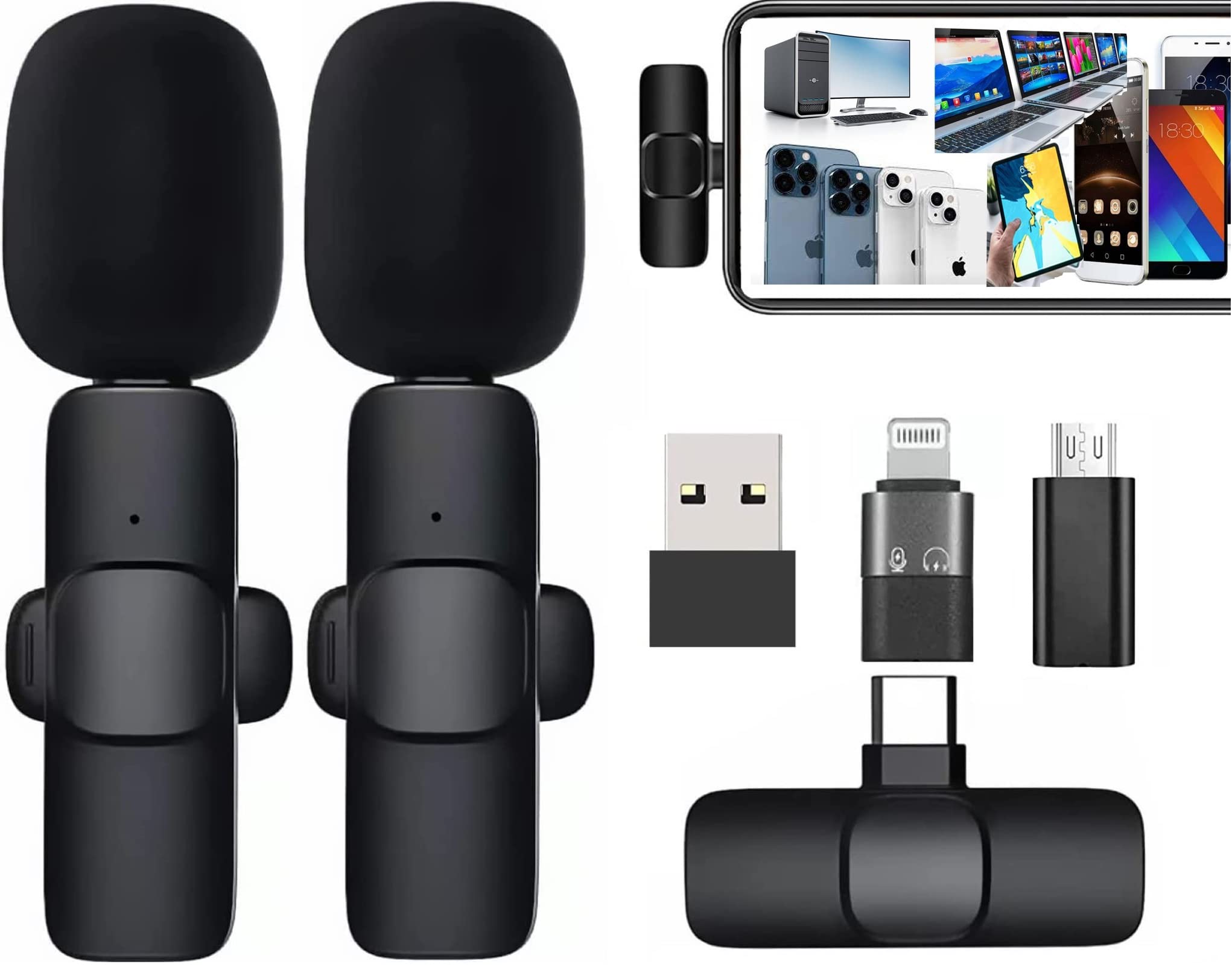 Careflection 3 In 1 K8 Wireless Microphone, Digital Mini Portable Recording Clip Mic With Receiver For All Android Lightning Mob
