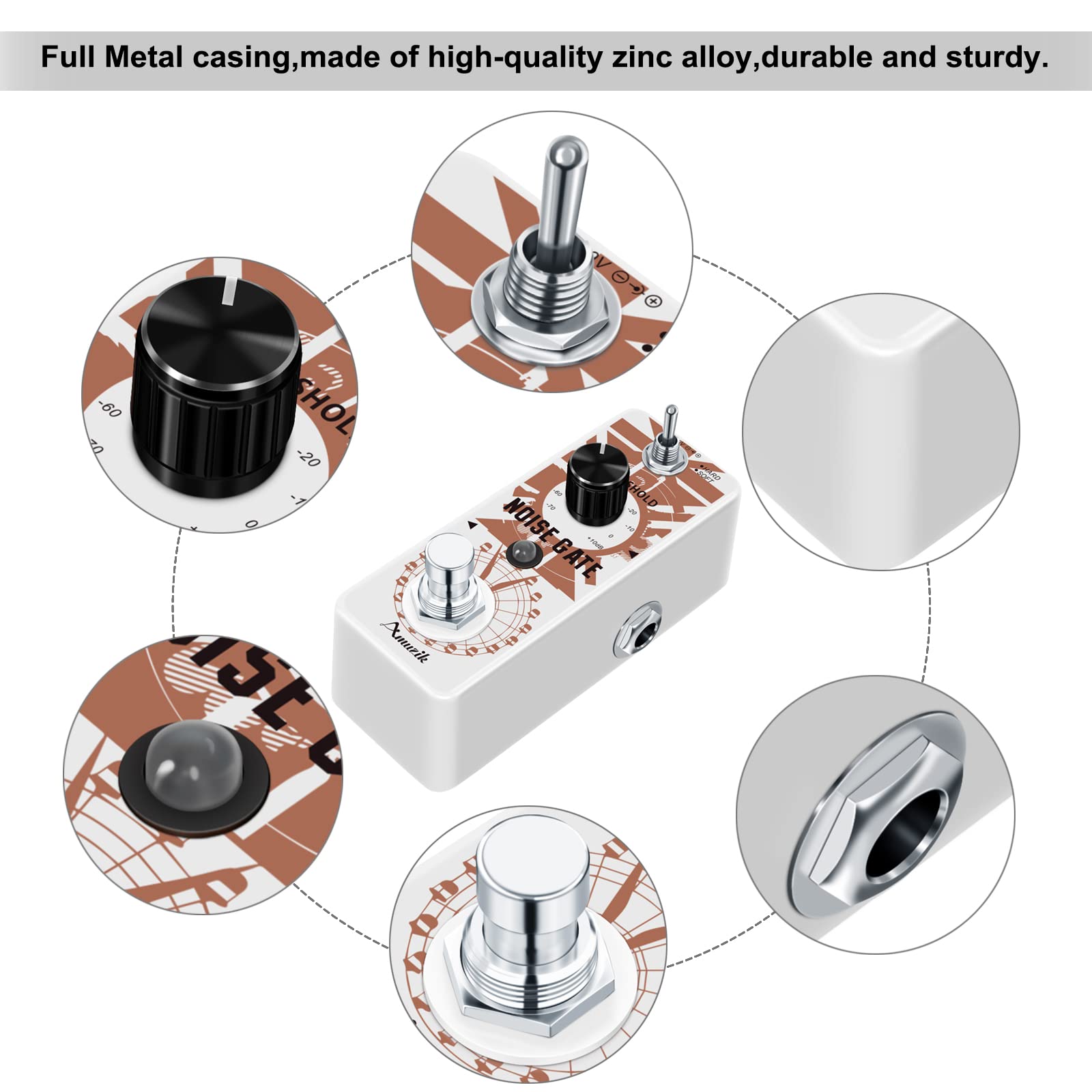 Amuzik Guitar Noise Gate Effect Pedal Noiser Killer Pedals for Electric Guitar Cleaner Noise Gate Suppressor Effect Pedal Full M