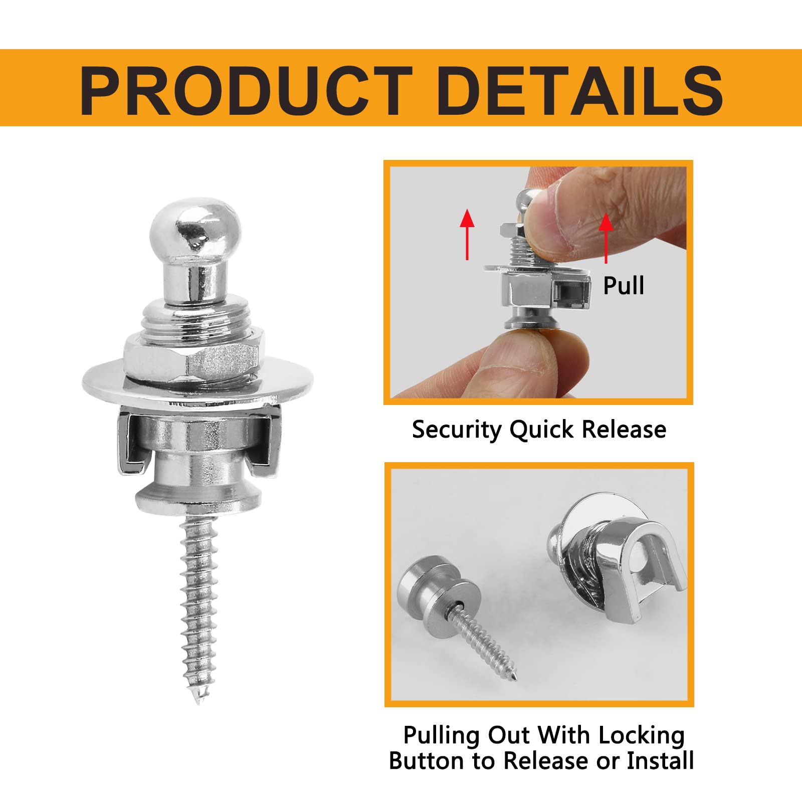 LifCratms 4PCS Guitar Strap Locks, Metal Heavy Duty Guitar Straplocks Replacement, Buttons Quick Release Security retainer Syste