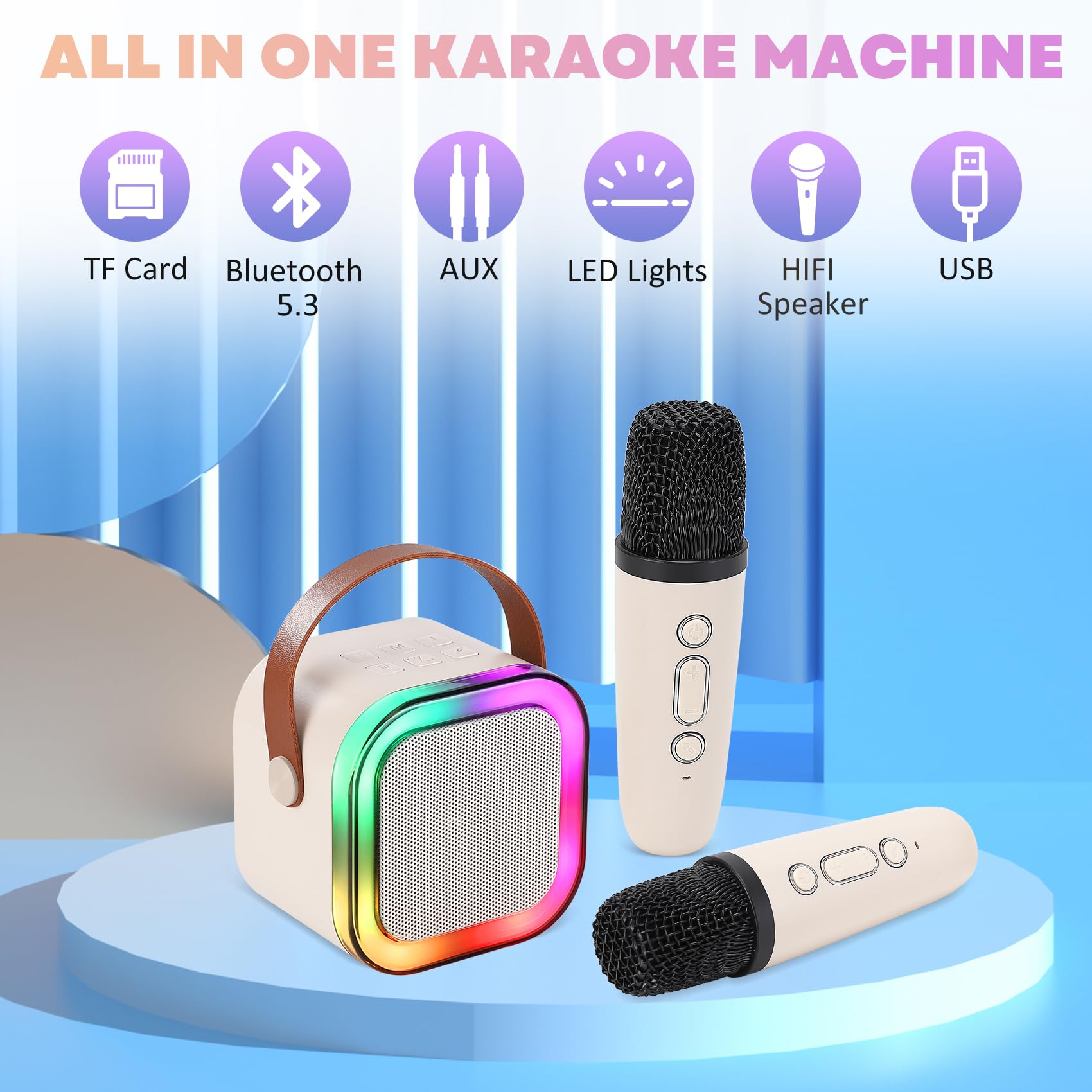 Mini Karaoke Machine for Kids, Portable Bluetooth Speaker with 2 Wireless Microphones,Christmas and Birthday Gifts Suitable for