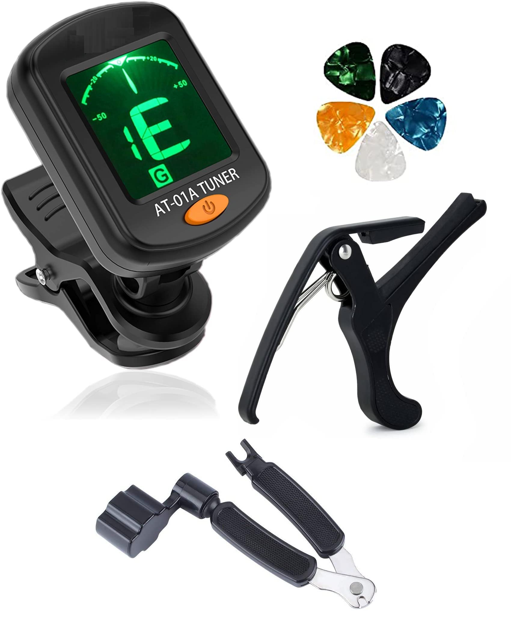 Device Of Urban Infotech Electronic Guitar Tuner, Metal Guitar Capo, 3-In-1 String Winder, String Cutter, Pin Puller With 5 Cell