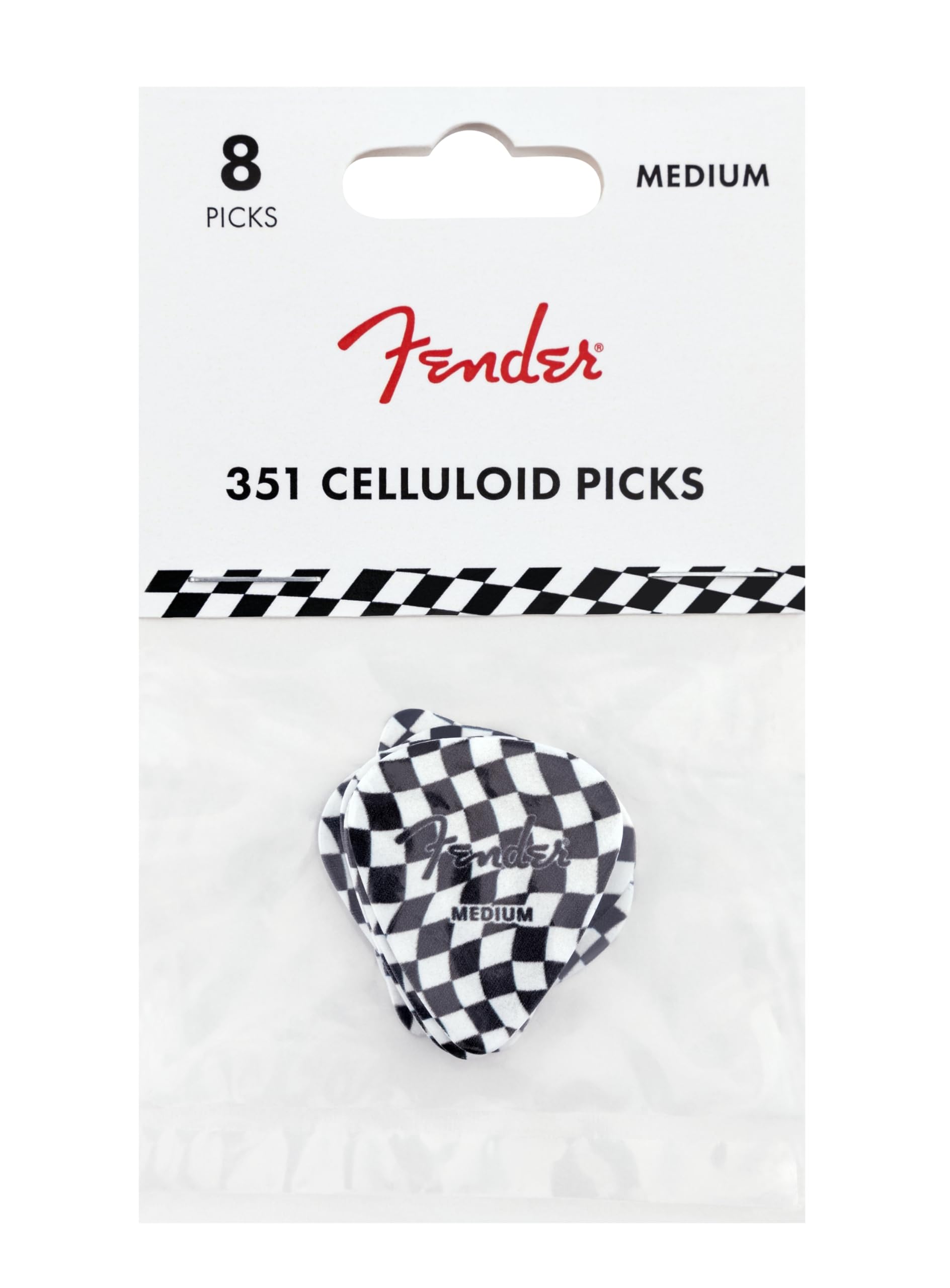Fender Celluloid Guitar Picks, Guitar Accessories, 351 Shape, Checkerboard, Medium, 8-Pack