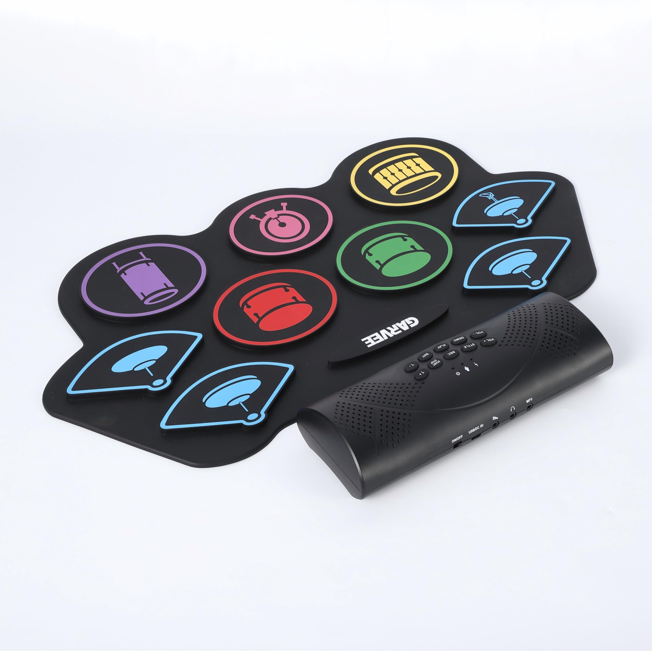 Electronic Drum Sets Portable 9-Pad Bluetooth Model with Built-In Speakers, Colorful Roll-Up Practice Kit for Beginners Teens Ad