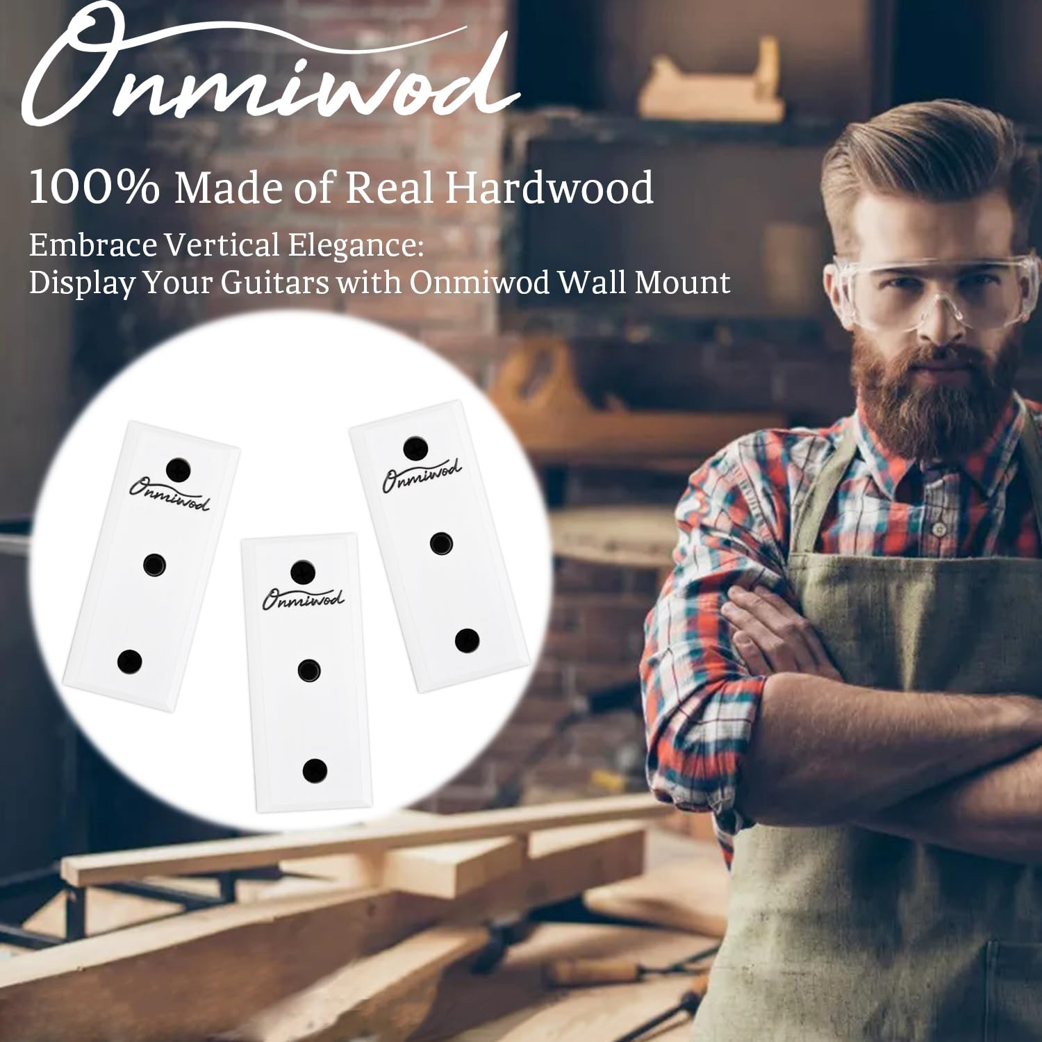 Onmiwod Guitar Wall Mount 3 Pack, White Hardwood Guitar Hanger, U-Shaped Guitar Wall Hanger Mount, Guitar Holder Hook Stand Wall