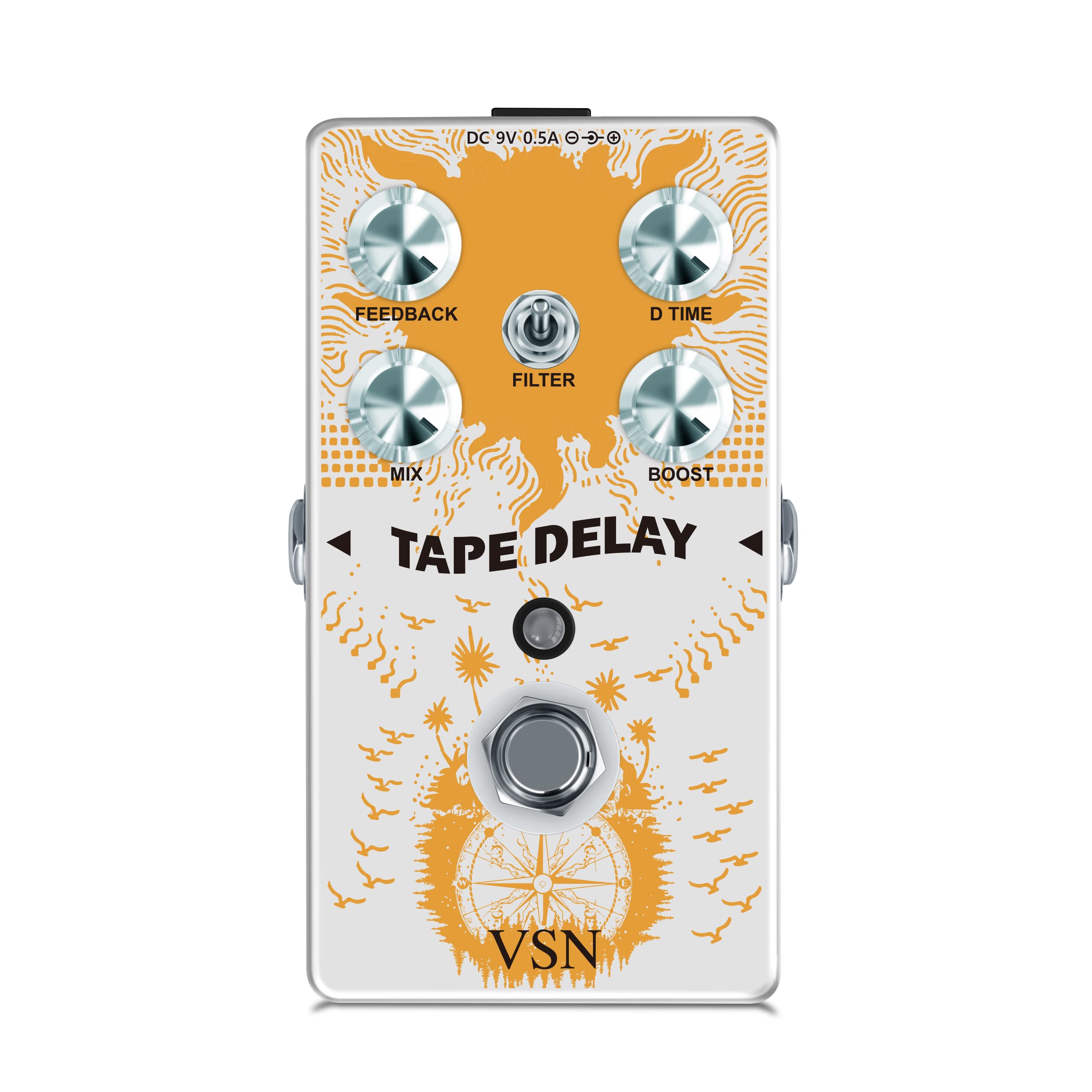 Vsn Tape Delay Pedal,Combined With Delay And Bass Effects Wide Range Delay Adjustment,Stereo Delay Pedals,Analog Delay Pedal Wit