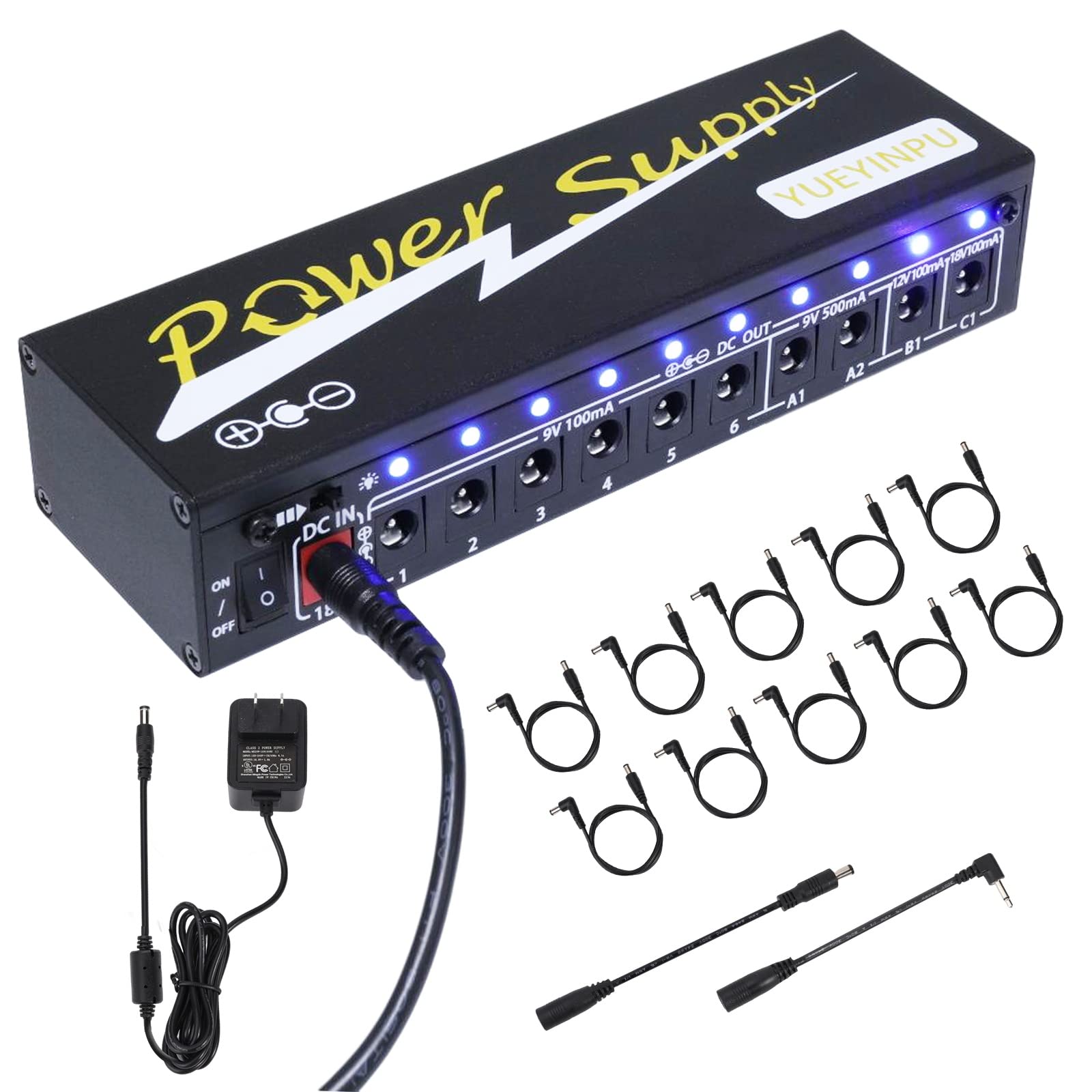 Yueyinpu Power Supply for Guitar Effect Pedals 10 Isolated DC Output 9V/12V/18V for Effect Pedal with Separate Short-Circuit Pro