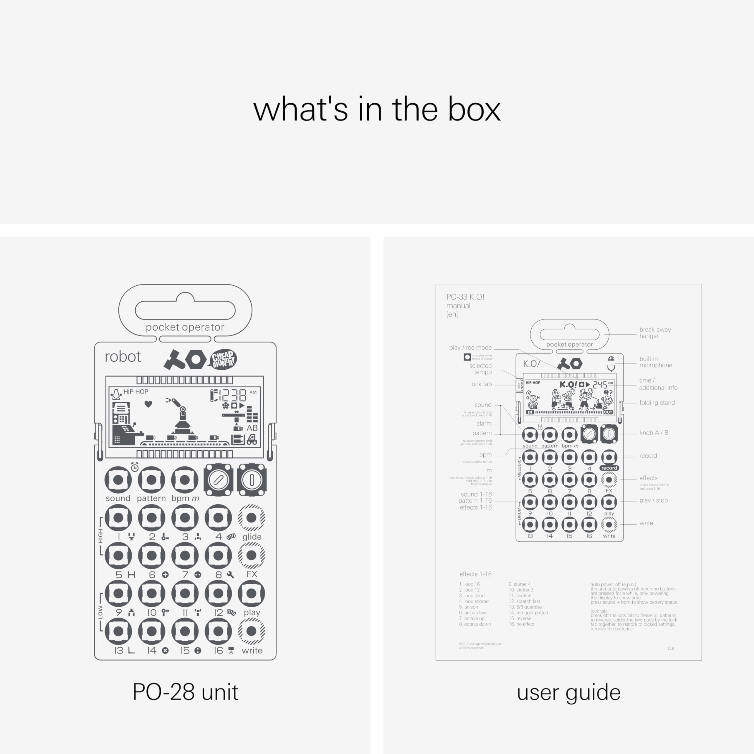 Teenage engineering pocket operator PO-28 robot, live synthesizer and sequencer, with parameter locks, glide control and punch-i
