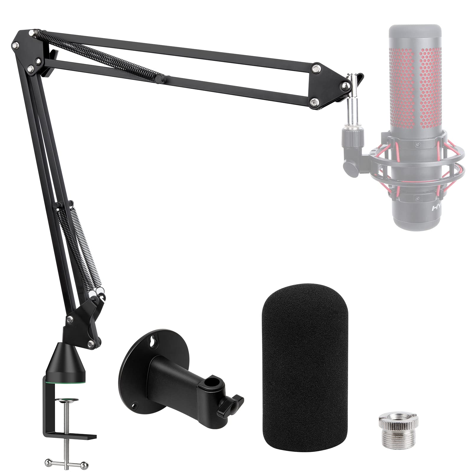 Sunmon Hyperx Quadcast Boom Arm With Pop Filter - Wall Mount Boom Arm And C Desk Clamp, Scissor Mic Stand Compatible With Hyper