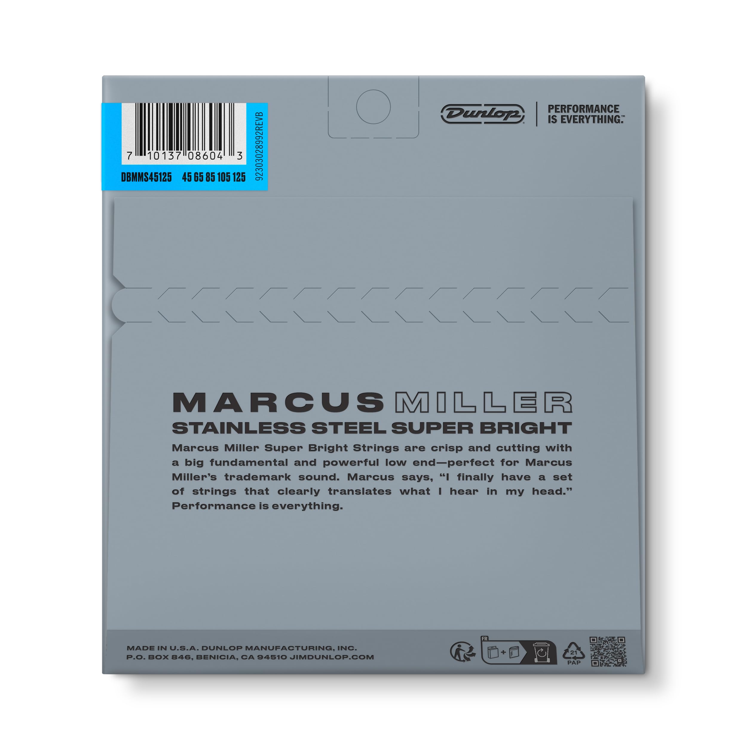 Dunlop DBMMS45125 Marcus Miller Super Bright Bass Strings, Medium 5-String, .045-.125, 5 Strings/Set