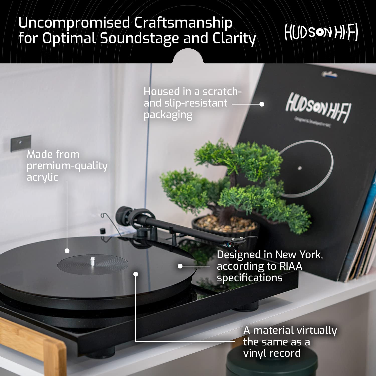 Acrylic Turntable Mat - 11.75'' Black Vinyl Record Acrylic Mat - Precision Machined Acrylic Turntable Platter Mat w/Record Label