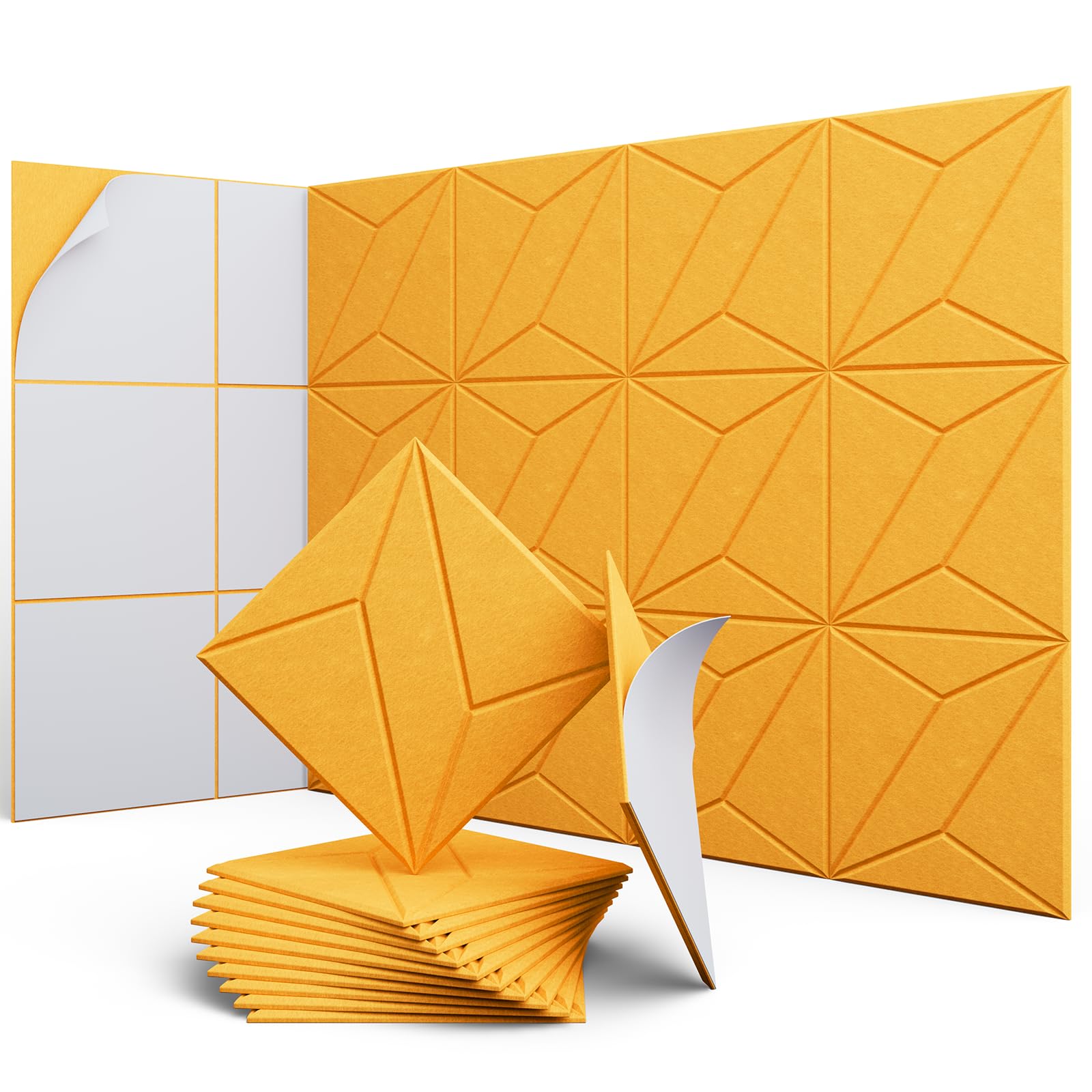 UNECHO 12 Pack 12 X 12 X 0.4 Acoustic Panels for Wall Sound Absorbing, P-Stripes Square Self-Adhesive Sound Panels, High Density