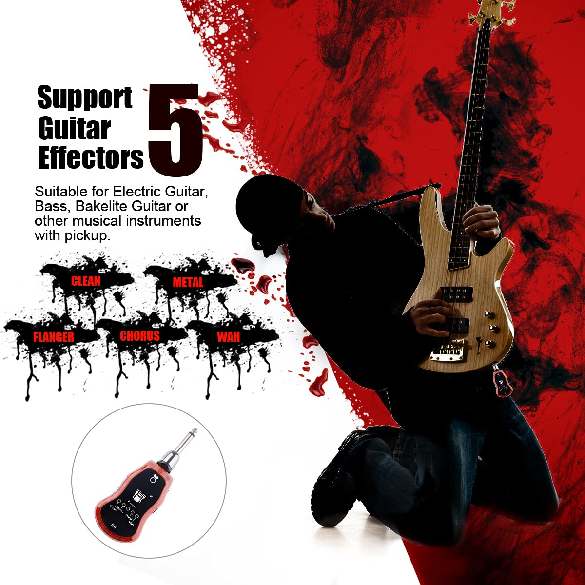 KITHOUSE B6 Guitar Headphone Amp Mini Plug Guitar Amplifier Bluetooth Receiver Rechargeable for Electric Travel Pocket Guitar Wi