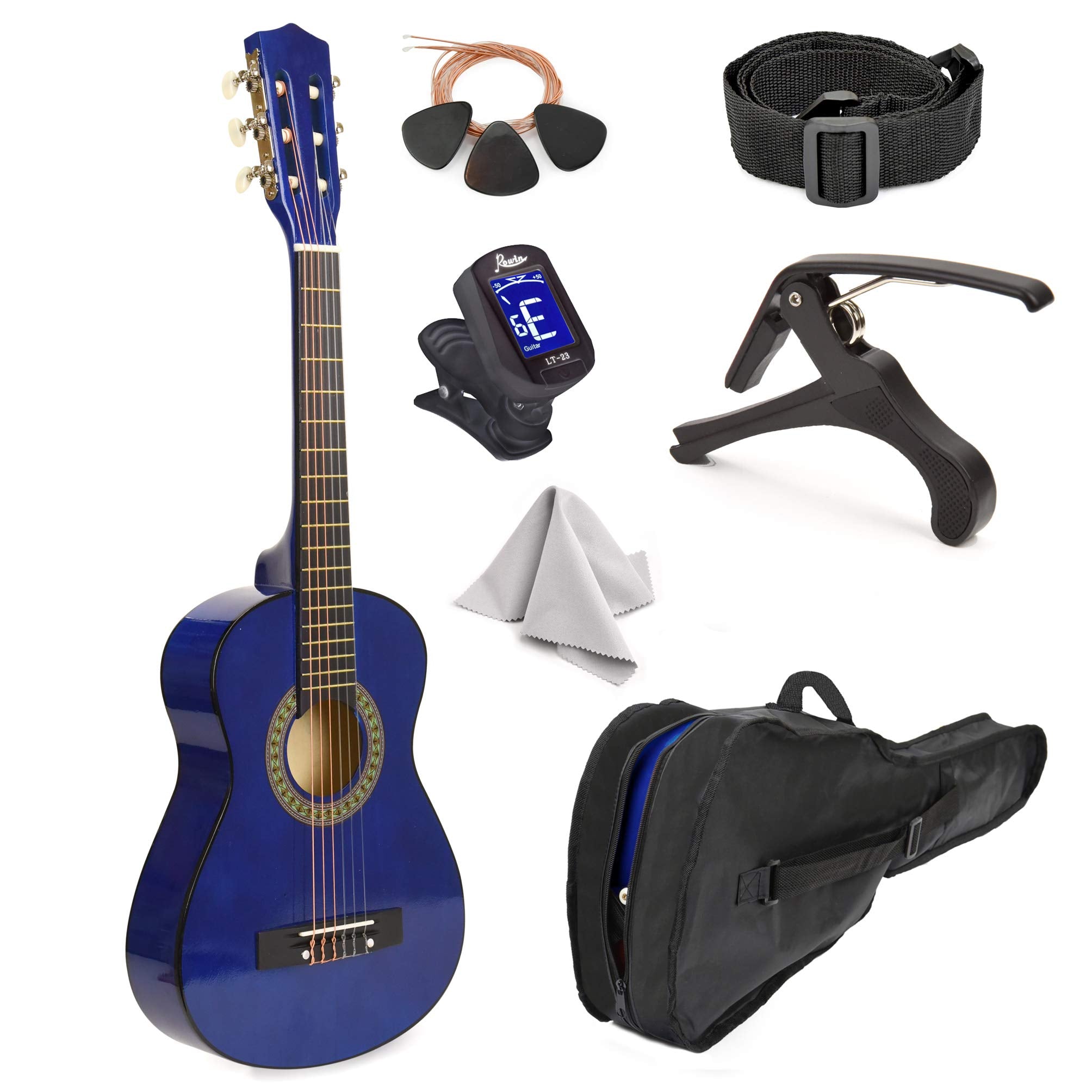 30'' Wood Guitar With Case And Accessories For Kids/Girls/Boys/Beginners (Blue)