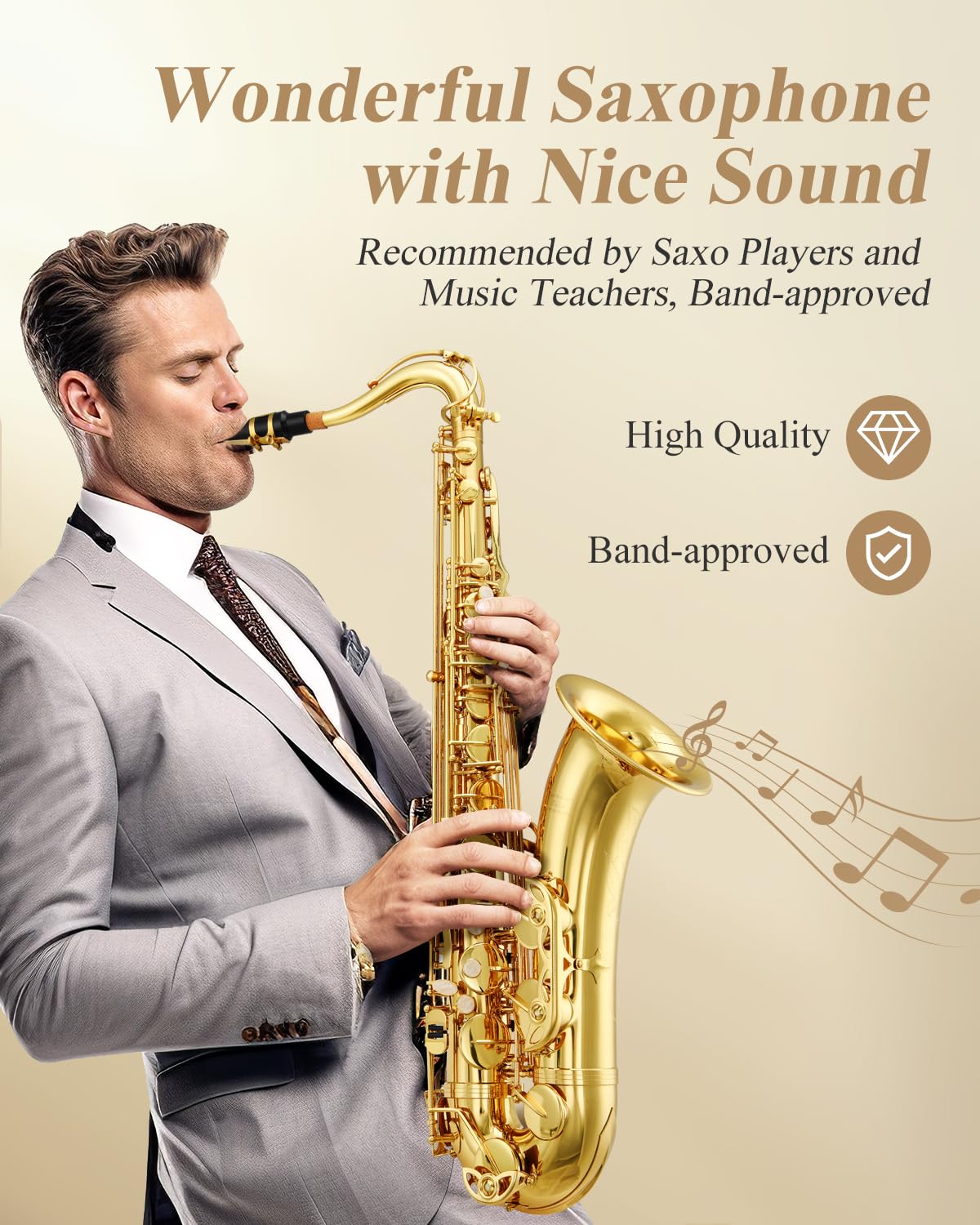 Eastar Tenor Saxophone Student Tenor Saxophone Bb Tenor Sax B Flat Gold Lacquer Beginner Saxophone With Cleaning Cloth,Carrying